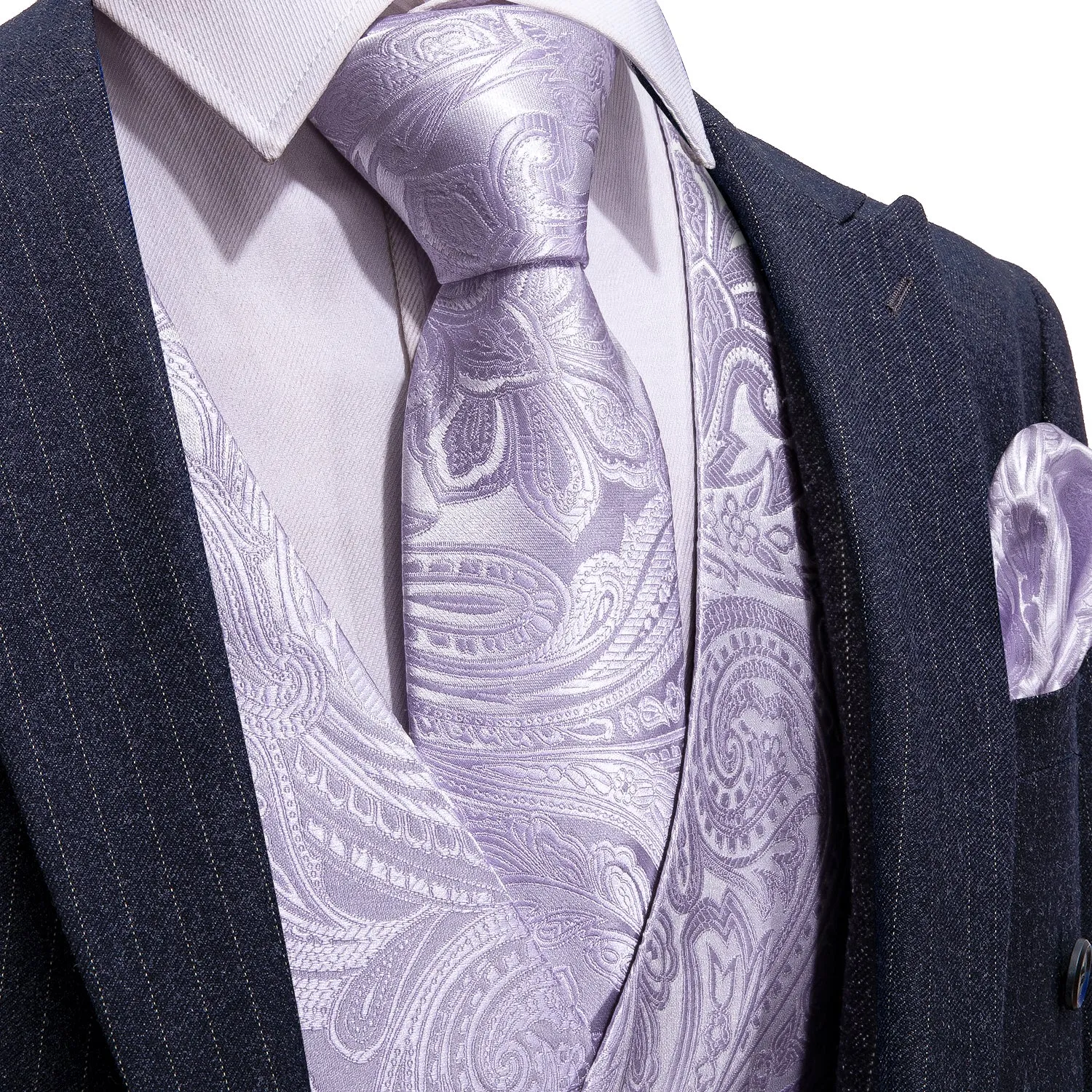 Barry. Wang Mens Lavender Suit Waistcoat Silk Floral Jacquard Dress Vest Necktie Pocket Square Set for Wedding Party sold by Barrywang