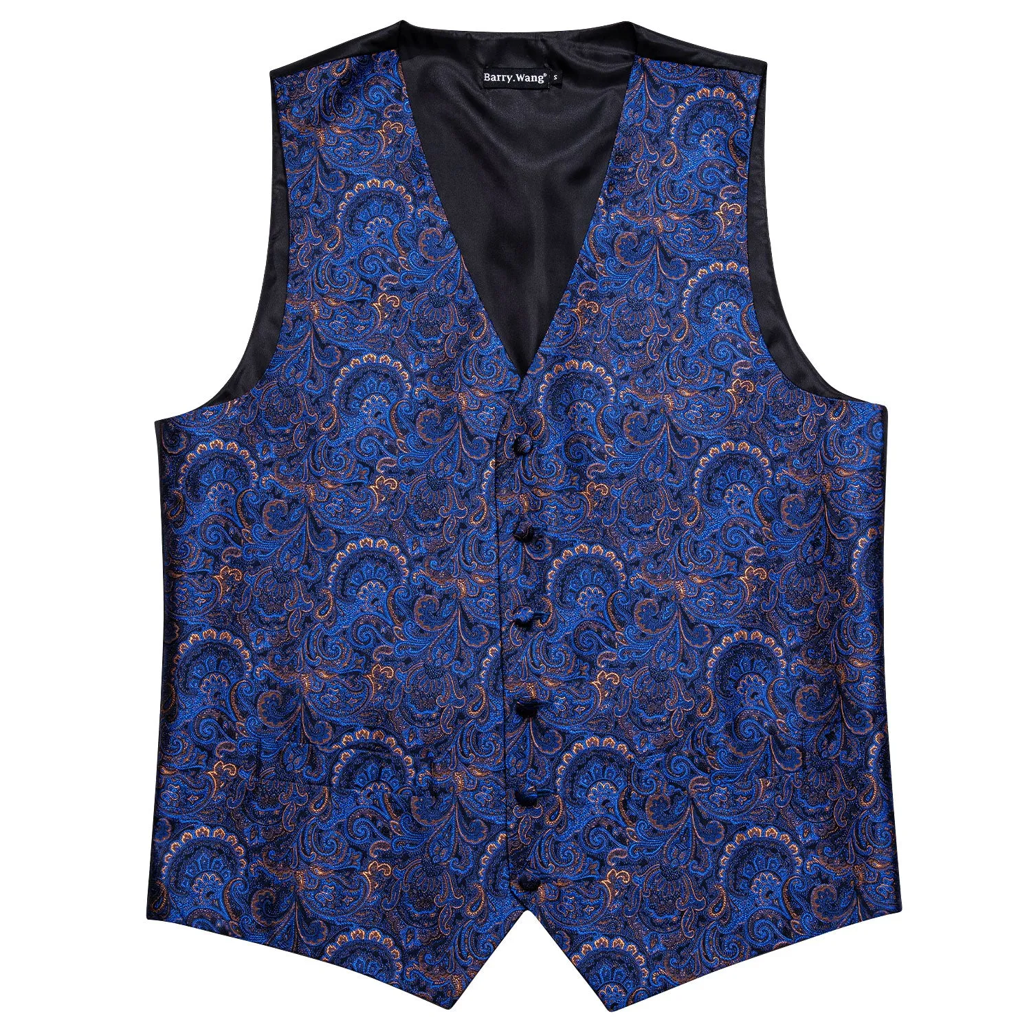Barry. Wang Formal Men Navy Blue Vest Paisley Jacquard Dress Vest Wedding Suit Waistcoat Necktie Hanky Cufflinks Set 4PCS sold by Barrywang product image thumbnail 5