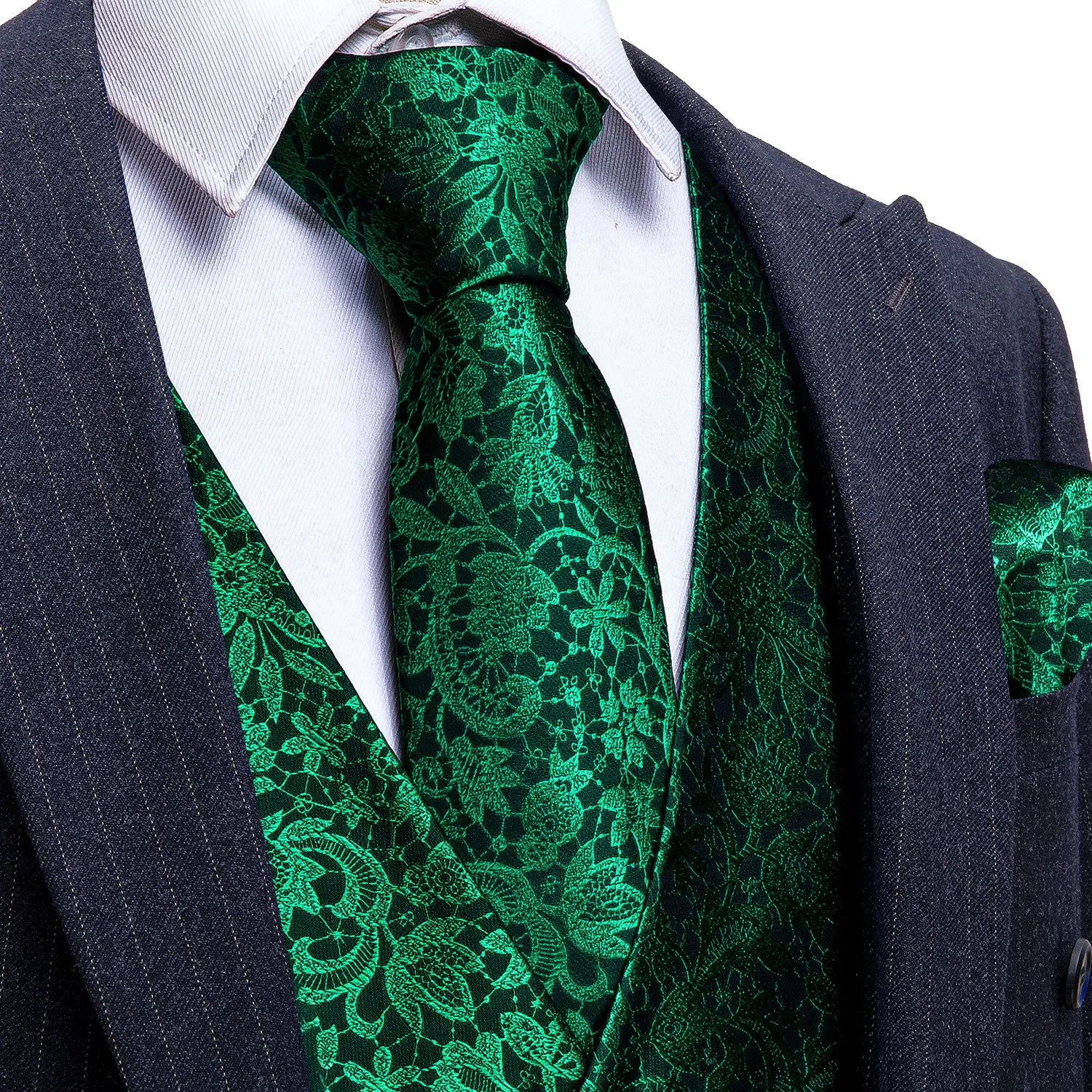 Barry. Wang Mens Emerald Green Vest Suit 4PCS Silk Paisley Vest Necktie Hanky Cufflinks Set Business Woven Waistcoat for Suit Tuxedo sold by Barrywang