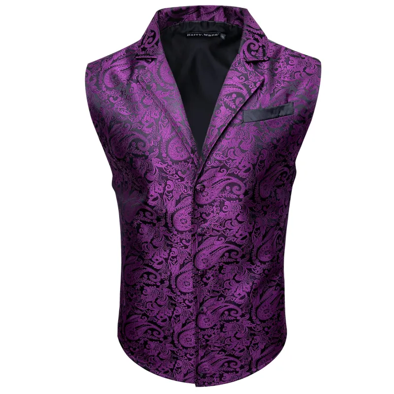 Barry. Wang Mens Victorian Suit Vest Purple Paisley Jacquared Steampunk Gothic Waistcoat Tuxedo Vests with Notched Lapels sold by Barrywang