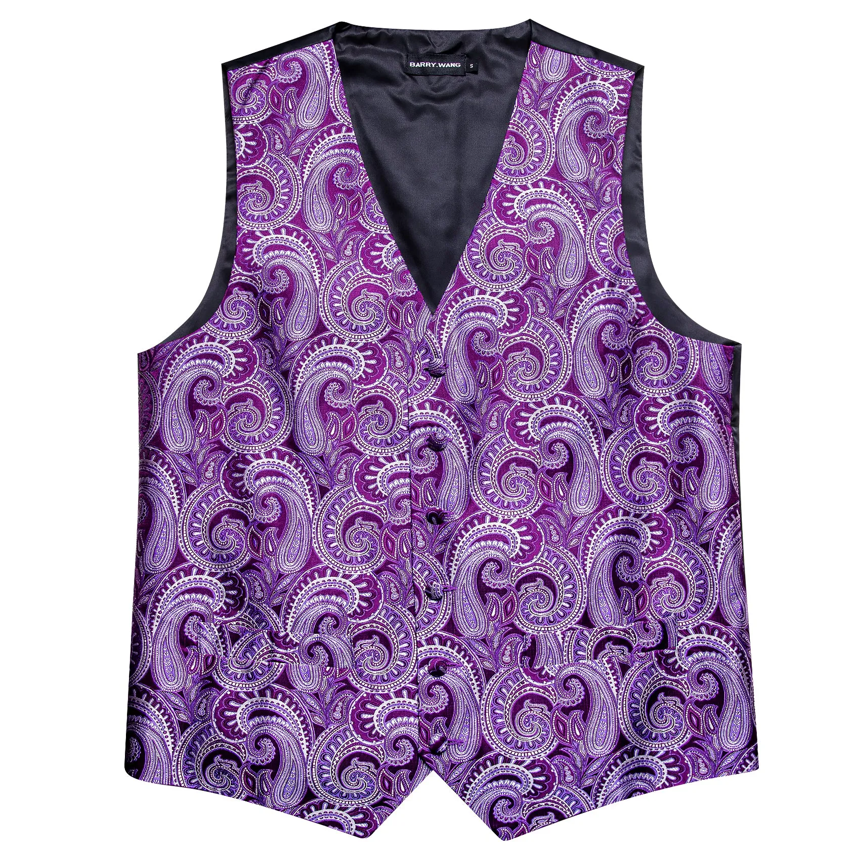 Barry. Wang Mens Purple Vest Suit 4PCS Silk Silver Paisley Vest Necktie Hanky Cufflinks Set Business Woven Waistcoat for Suit Tuxedo sold by Barrywang product image thumbnail 5
