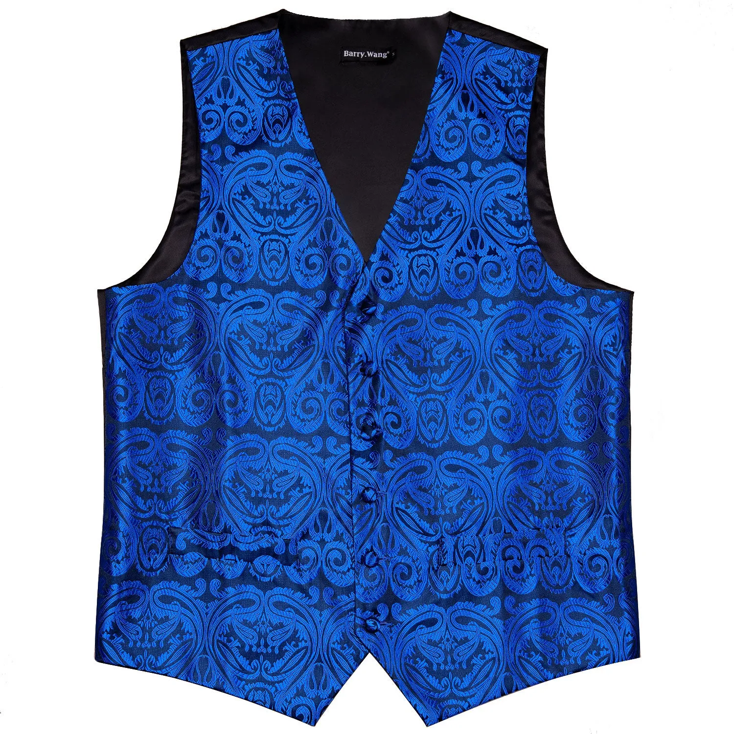 Barry. Wang Mens Royal Blue Vest Suit 4PCS Silk Paisley Vest Necktie Hanky Cufflinks Set Business Woven Waistcoat for Suit Tuxedo sold by Barrywang product image thumbnail 5