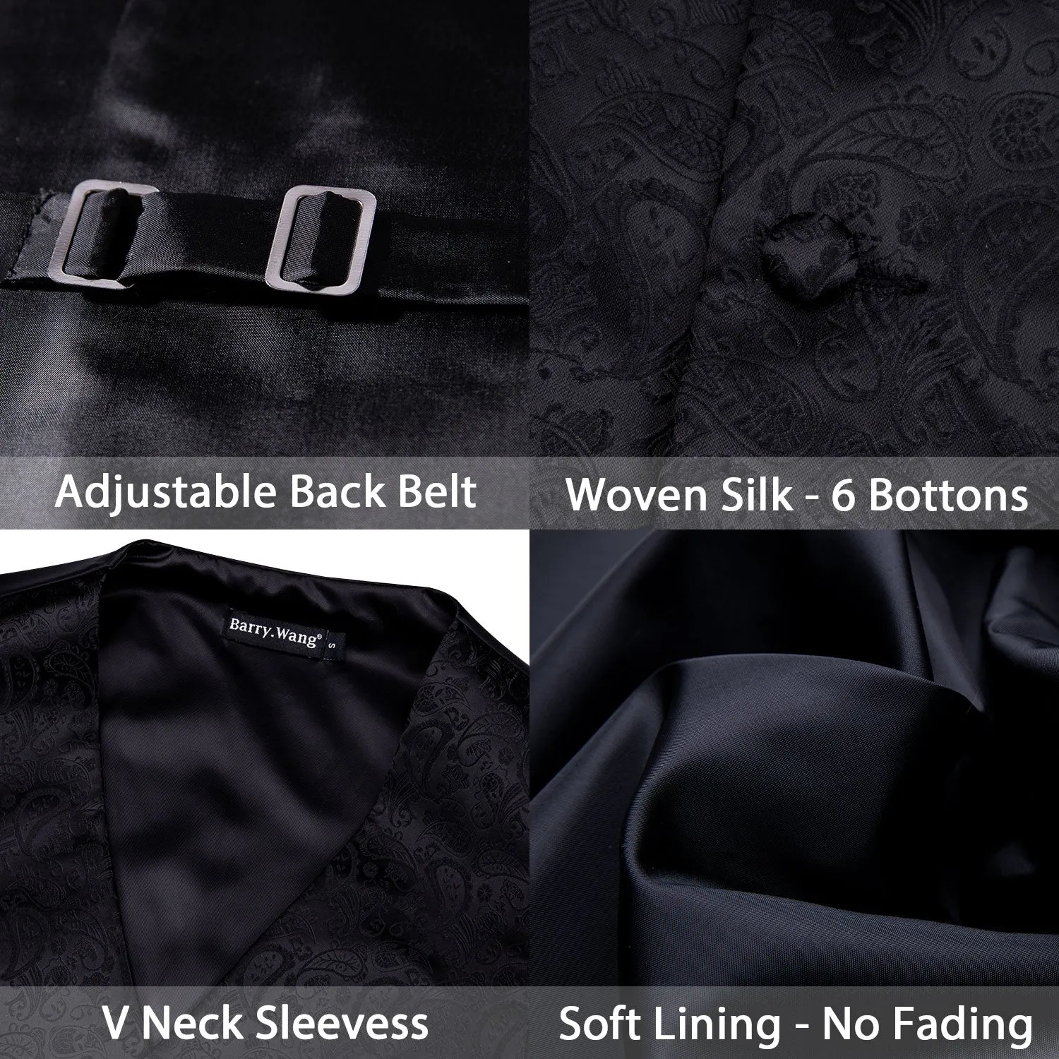 Barry. Wang Black Mens Suit Vest Paisley Floral Jacquard Formal Waistcoat Pocket Square Cufflinks Set for For Tuxedo Wedding Party Business sold by Barrywang product image thumbnail 5