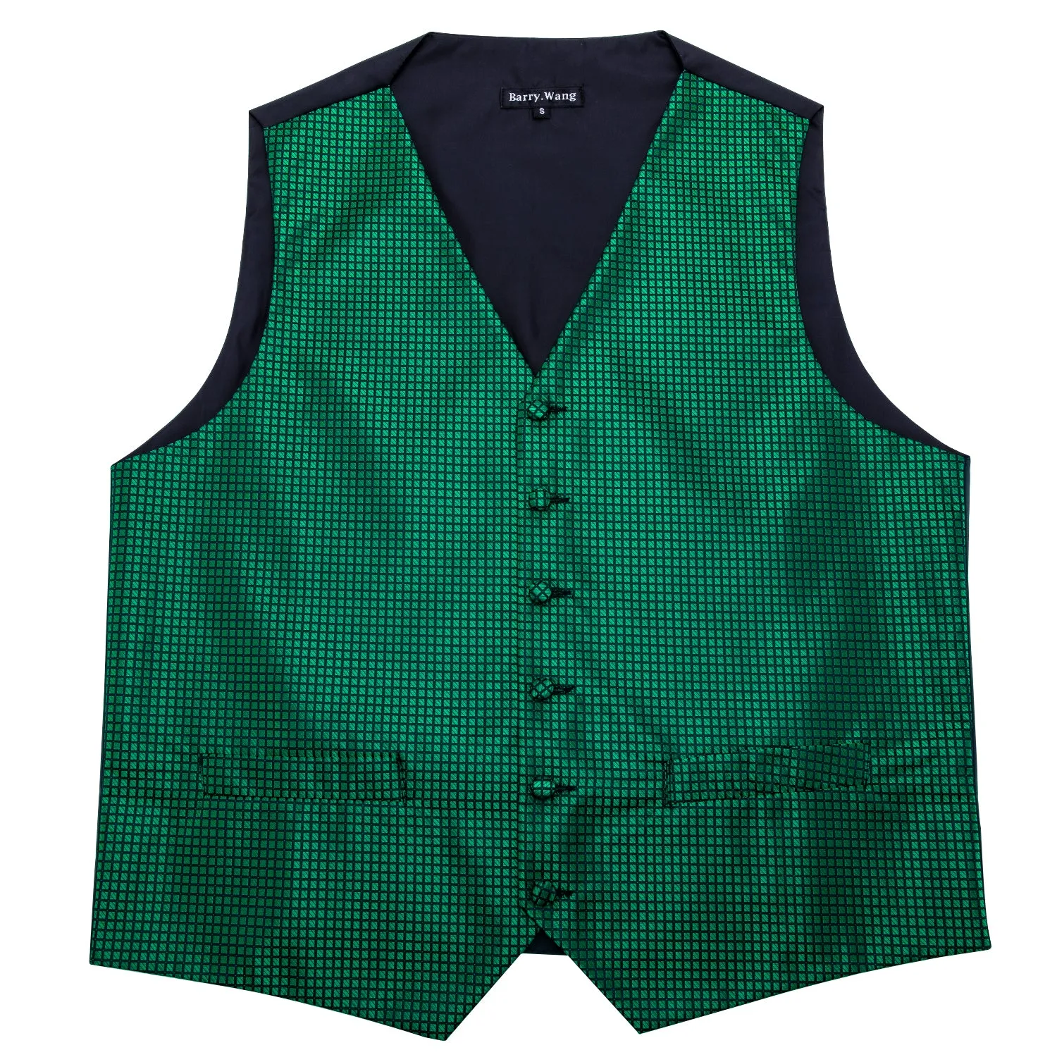 Barry. Wang Mens Emerald Green Suit Vest Silk Plaid Jacquard Dress Vest Necktie Pocket Square Set for Wedding Party sold by Barrywang product image thumbnail 5