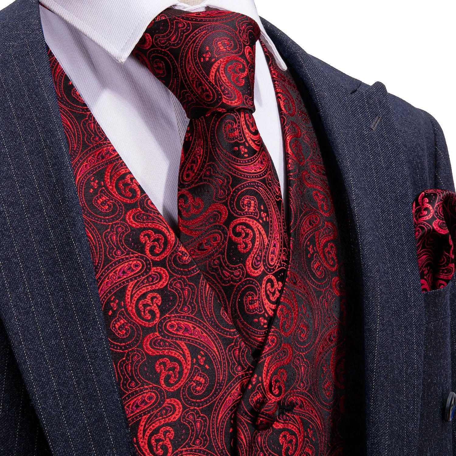 Barry. Wang Mens Burgundy Suit Vest Business Paisley Jacquared Formal Dress Waistcoat Necktie Pocket Square Cufflinks Set sold by Barrywang