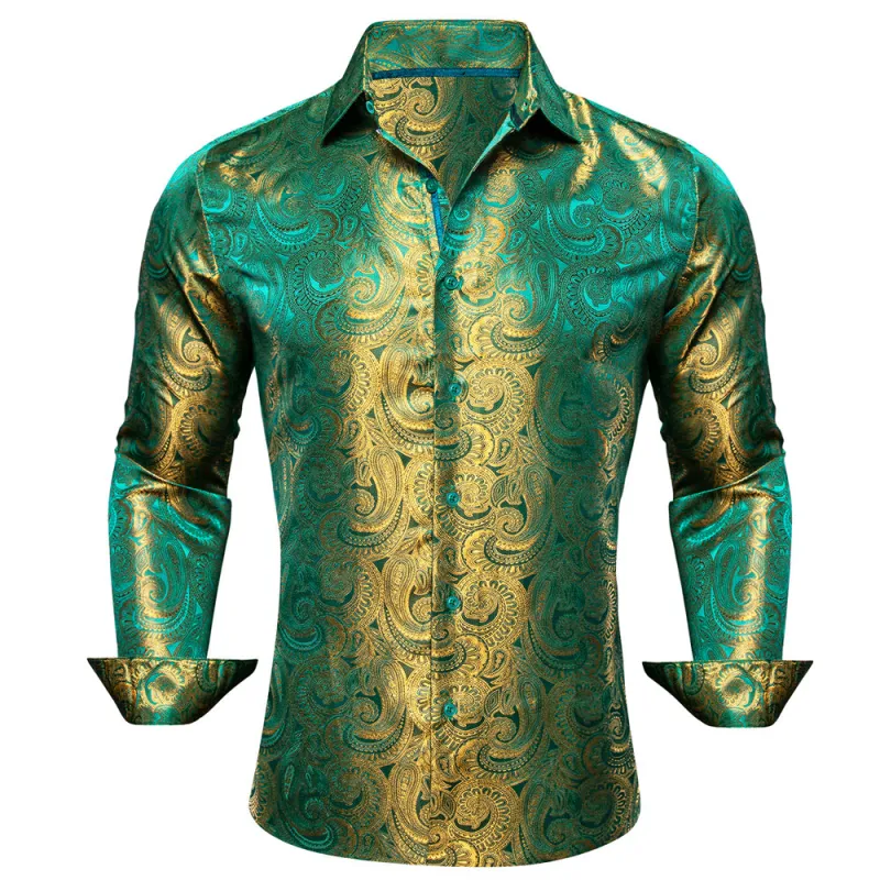 Barry. Wang Button Down Shirt Green Paisley Silk Men's Shirt sold by Barrywang