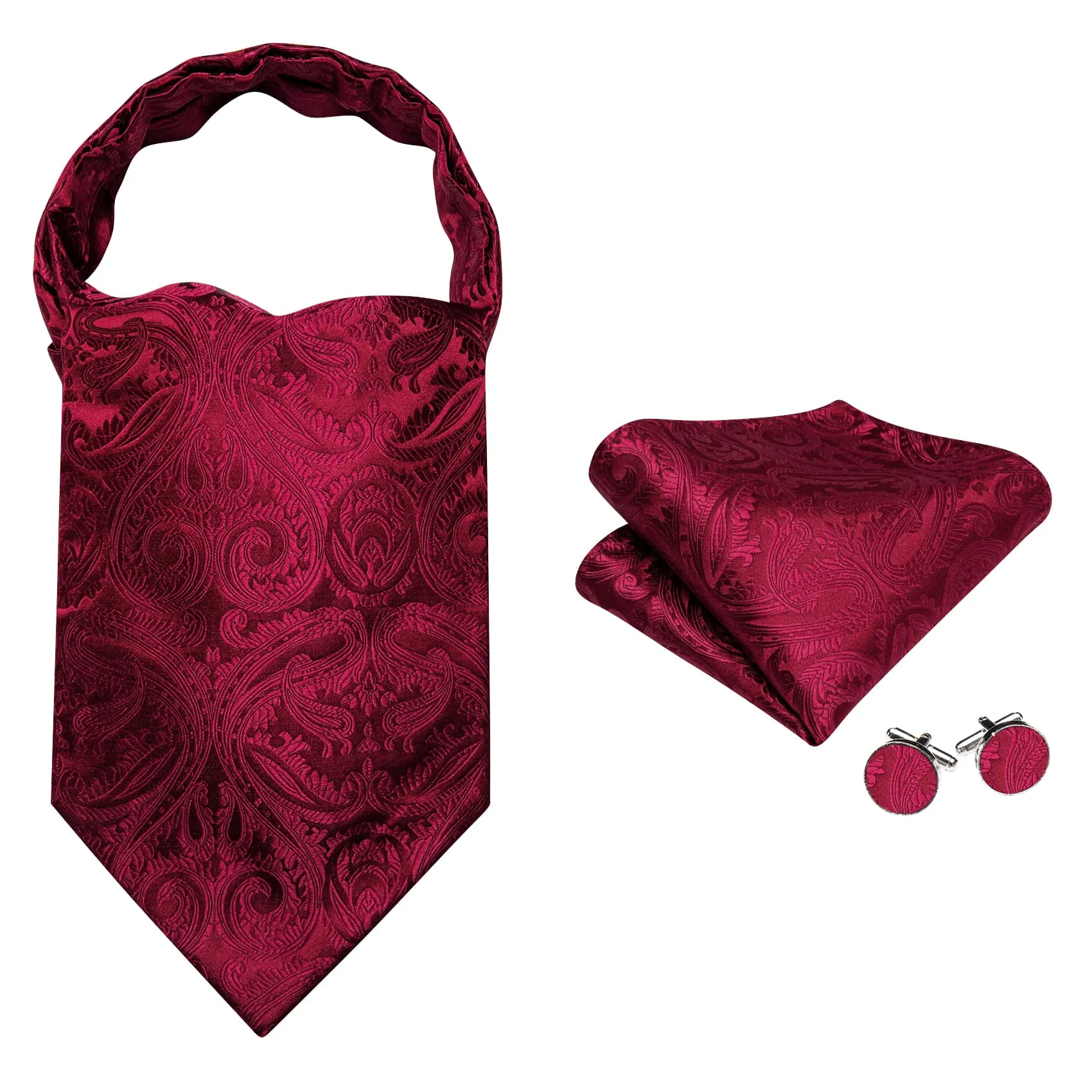 Barry Wang Red Paisley Silk Ascot Tie Handkerchief Cufflinks Set sold by Barrywang product image thumbnail 4