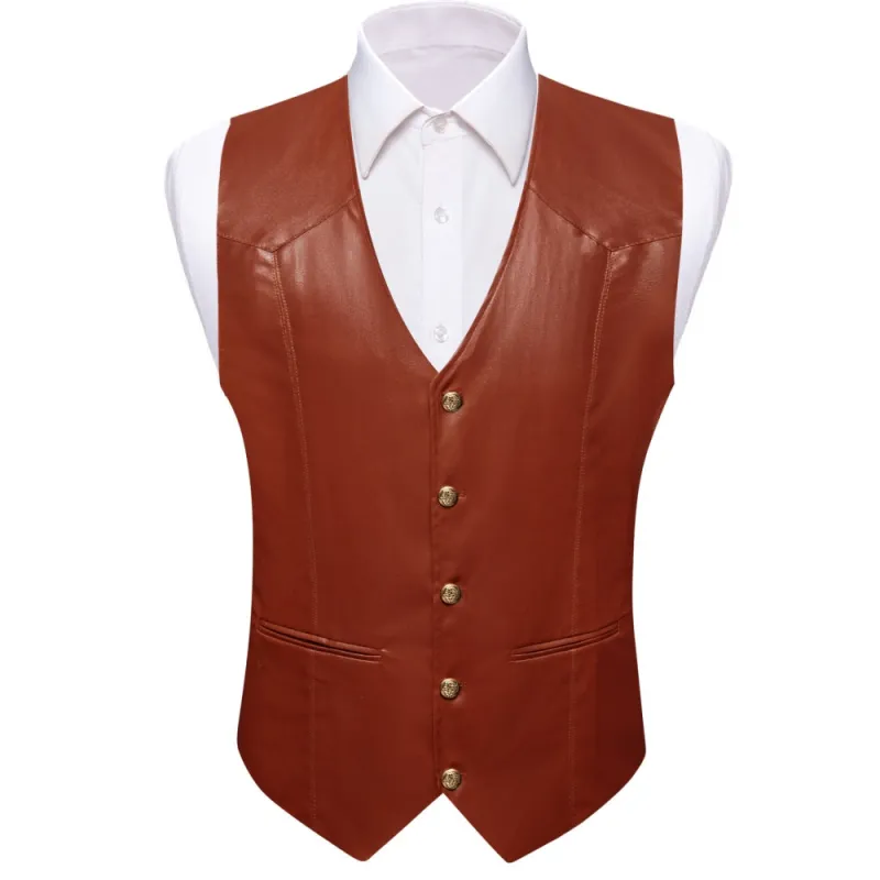 Barry. Wang Brown Leather Suit Vest Casual Western V-Neck Vest Jacket sold by Barrywang