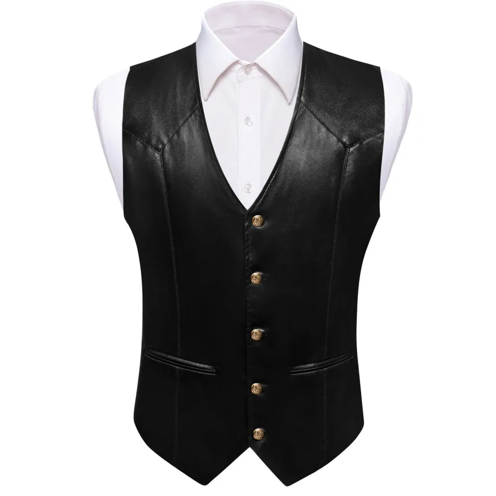 Barry. Wang Brown Leather Suit Vest Casual Western V-Neck Vest Jacket sold by Barrywang product image thumbnail 5
