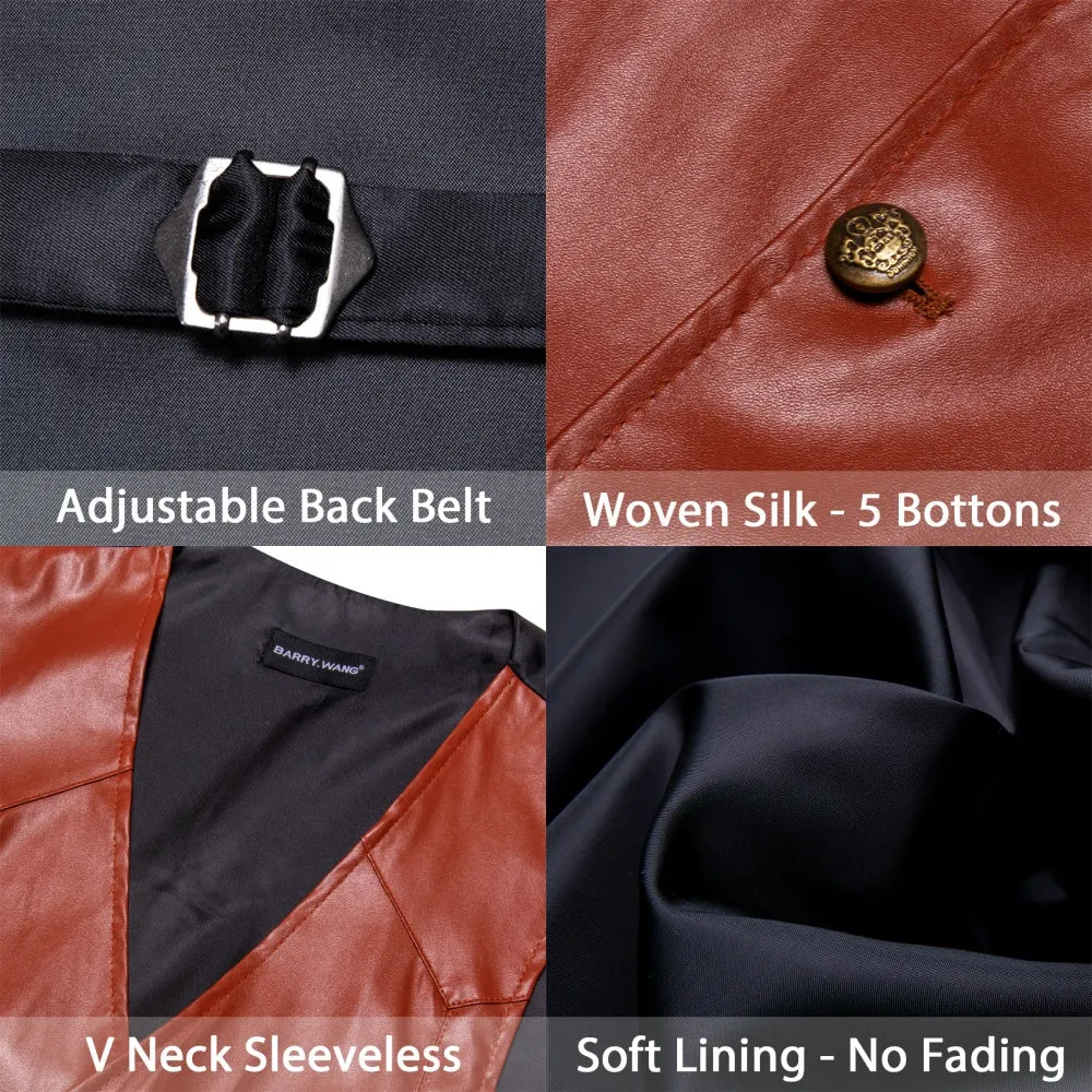 Barry. Wang Brown Leather Suit Vest Casual Western V-Neck Vest Jacket sold by Barrywang product image thumbnail 3