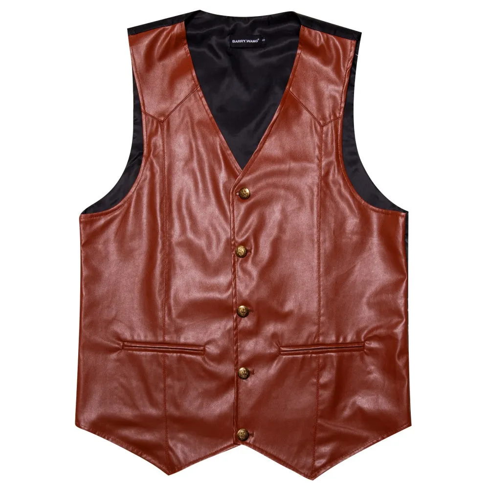 Barry. Wang Brown Leather Suit Vest Casual Western V-Neck Vest Jacket sold by Barrywang product image thumbnail 4