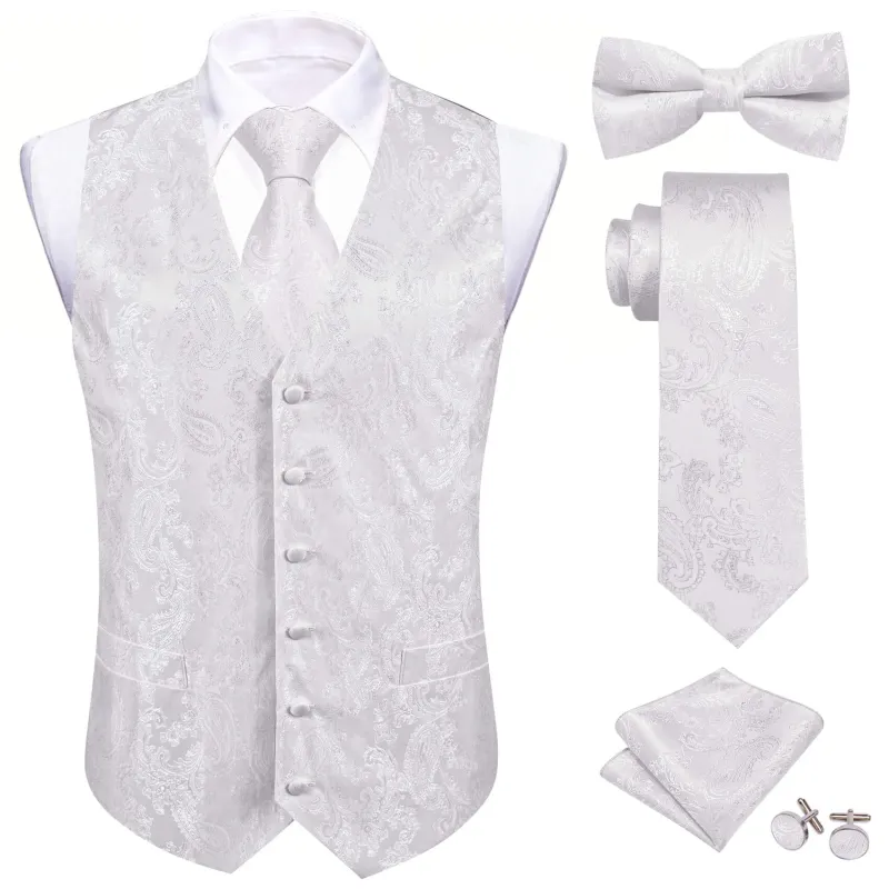 Barry. Wang Mens White Suit Vest Floral Tuxedo Vest Necktie Bowtie Hanky Cufflinks Set sold by Barrywang
