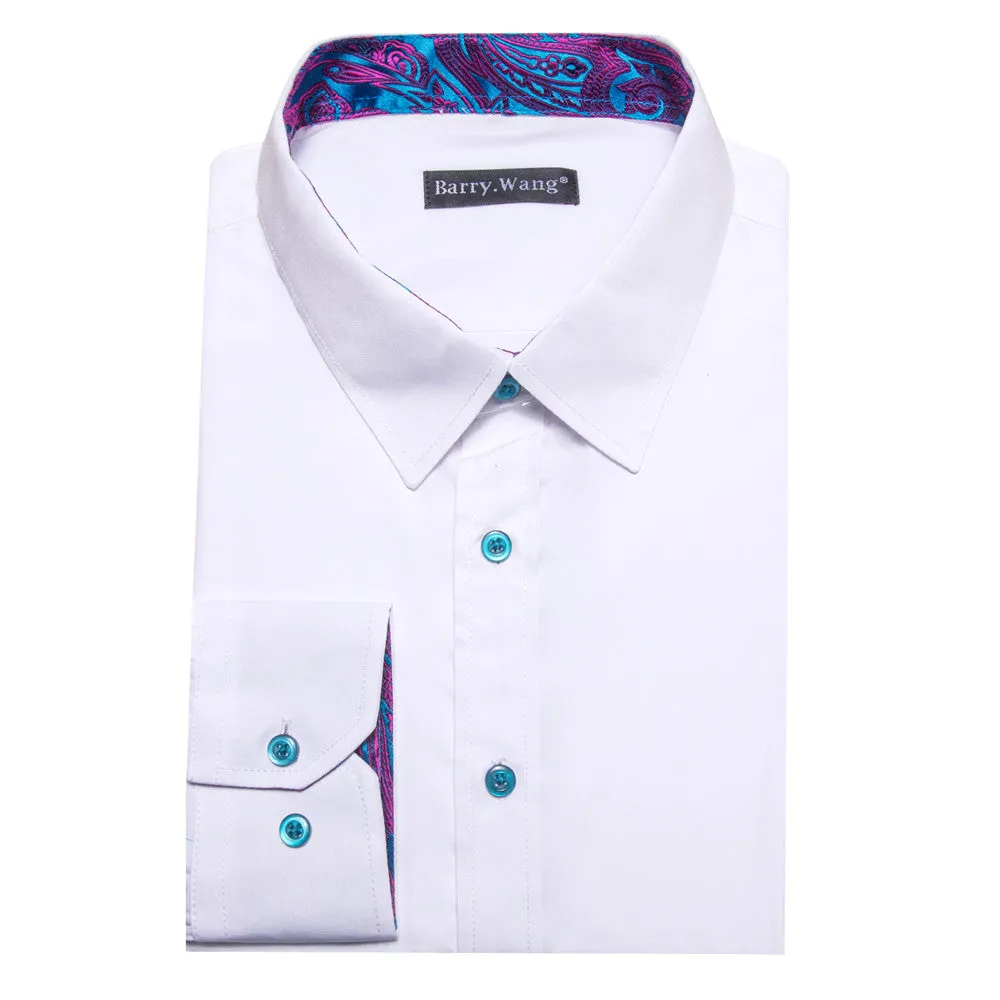 Barry. Wang Mens White Purple Splicing Dress Shirt Long Sleeve Button Down Business Shirt sold by Barrywang product image thumbnail 3