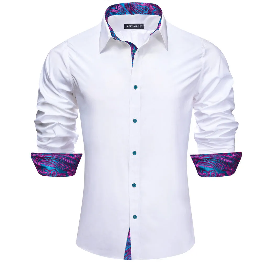 Barry. Wang Mens White Purple Splicing Dress Shirt Long Sleeve Button Down Business Shirt sold by Barrywang