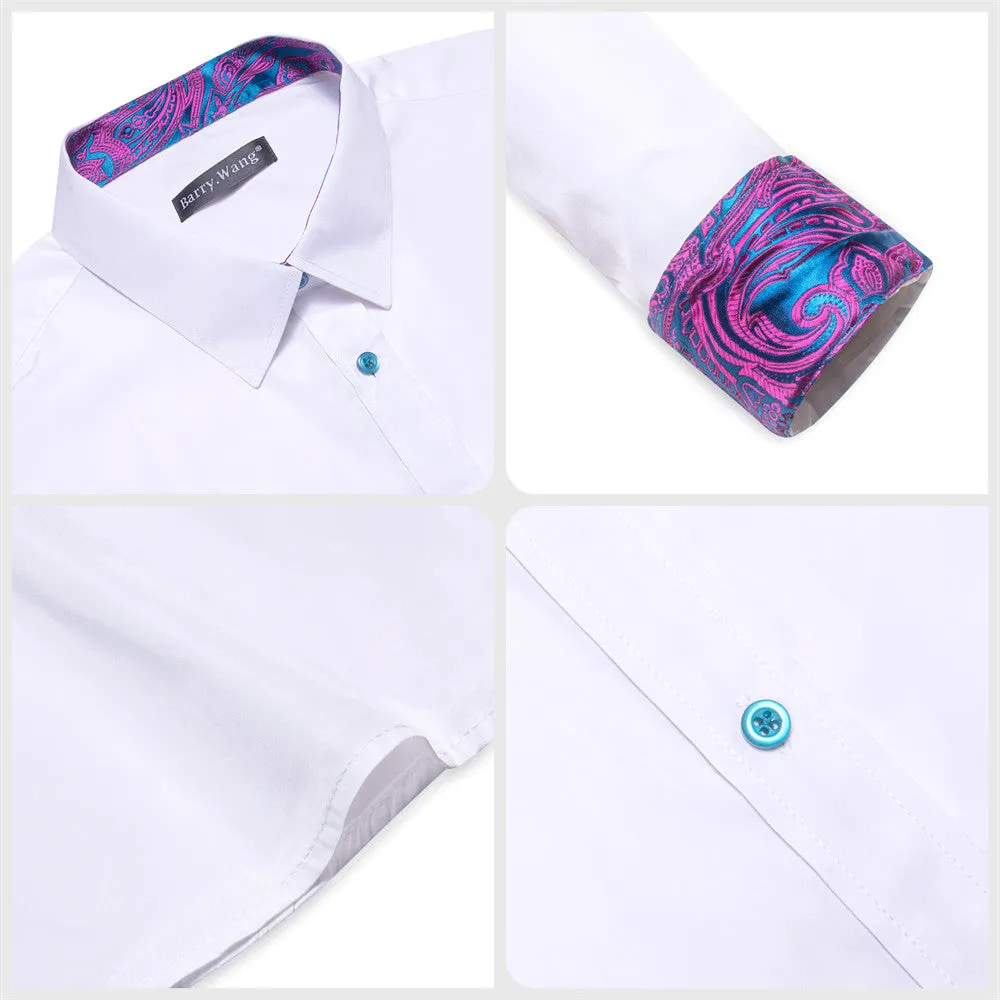 Barry. Wang Mens White Purple Splicing Dress Shirt Long Sleeve Button Down Business Shirt sold by Barrywang product image thumbnail 4