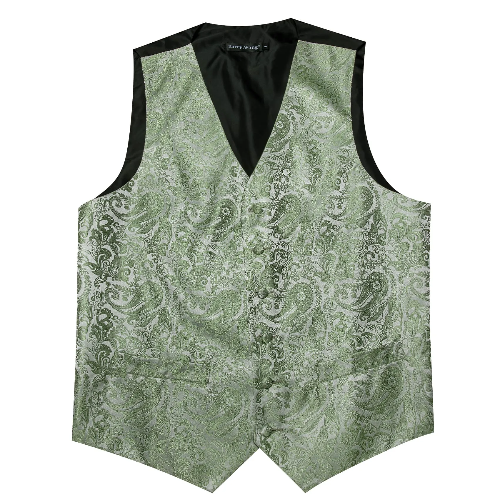 Barry. Wang Mens Sage Green Suit Waistcoat Floral Dress Vest Necktie Pocket Square Set sold by Barrywang product image thumbnail 4