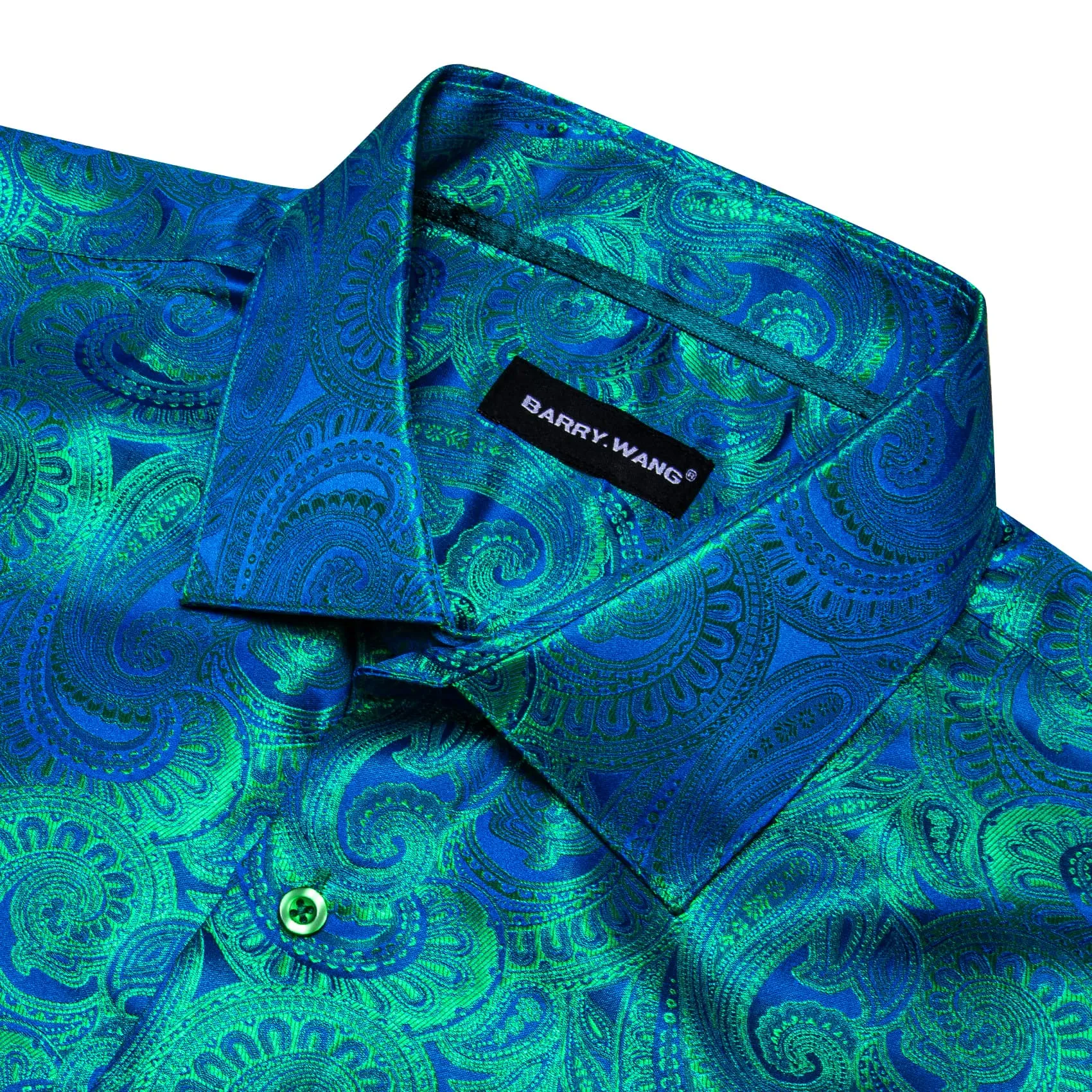Barry. Wang Mens Paisley Dress Shirt Green Blue 70s Disco Long Sleeve Button Down Shirt sold by Barrywang product image thumbnail 4