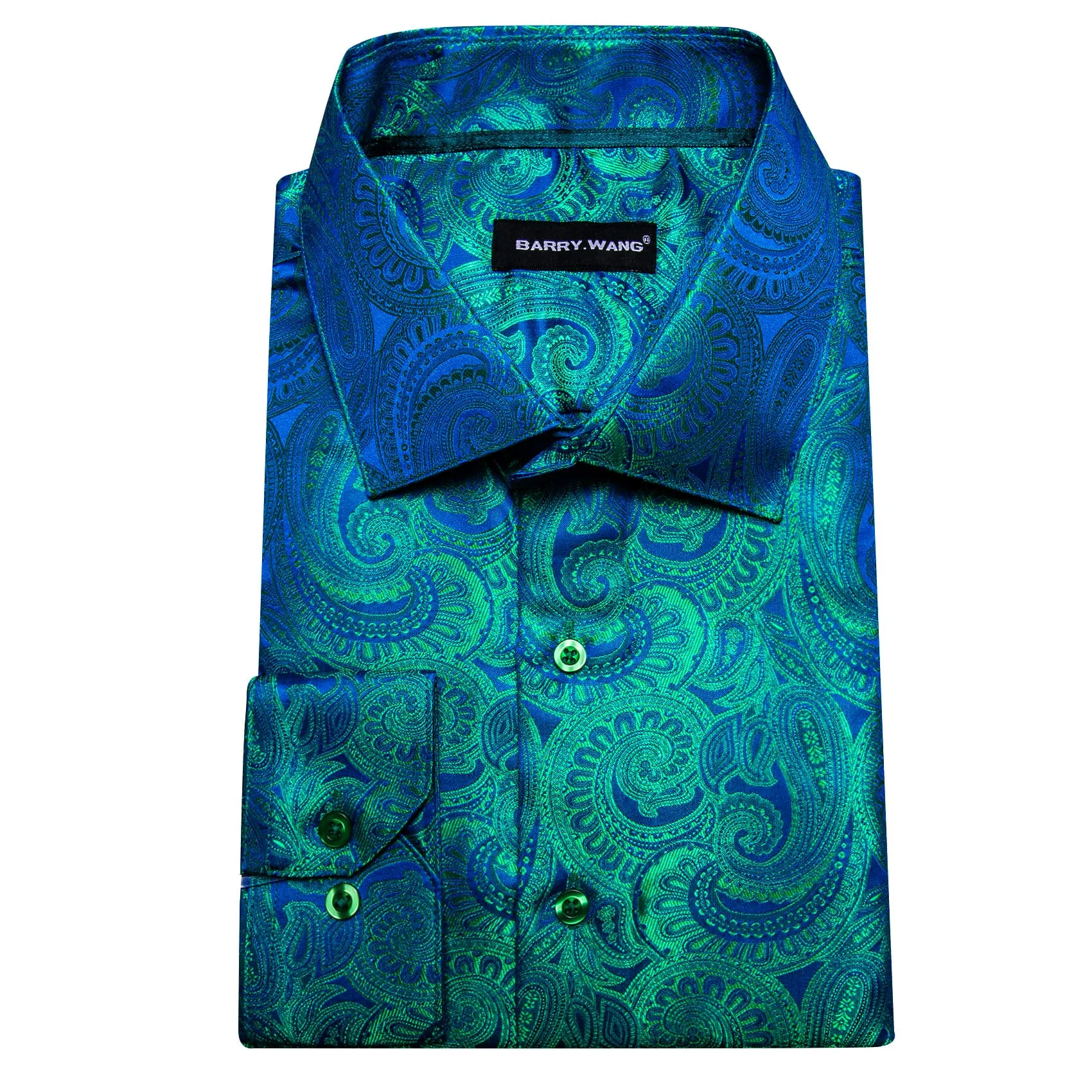 Barry. Wang Mens Paisley Dress Shirt Green Blue 70s Disco Long Sleeve Button Down Shirt sold by Barrywang product image thumbnail 3