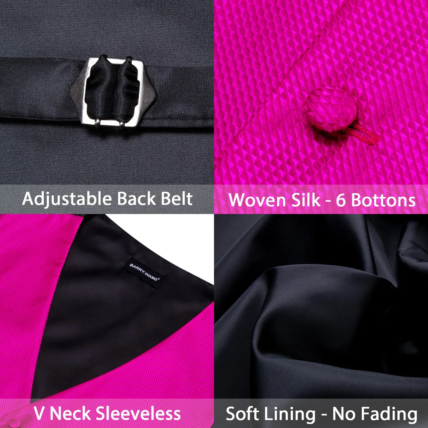 Barry. Wang Fuchsia Pink Suit Vest Solid V-neck Formal Vest Tie Hanky Cufflinks Set sold by Barrywang product image thumbnail 5