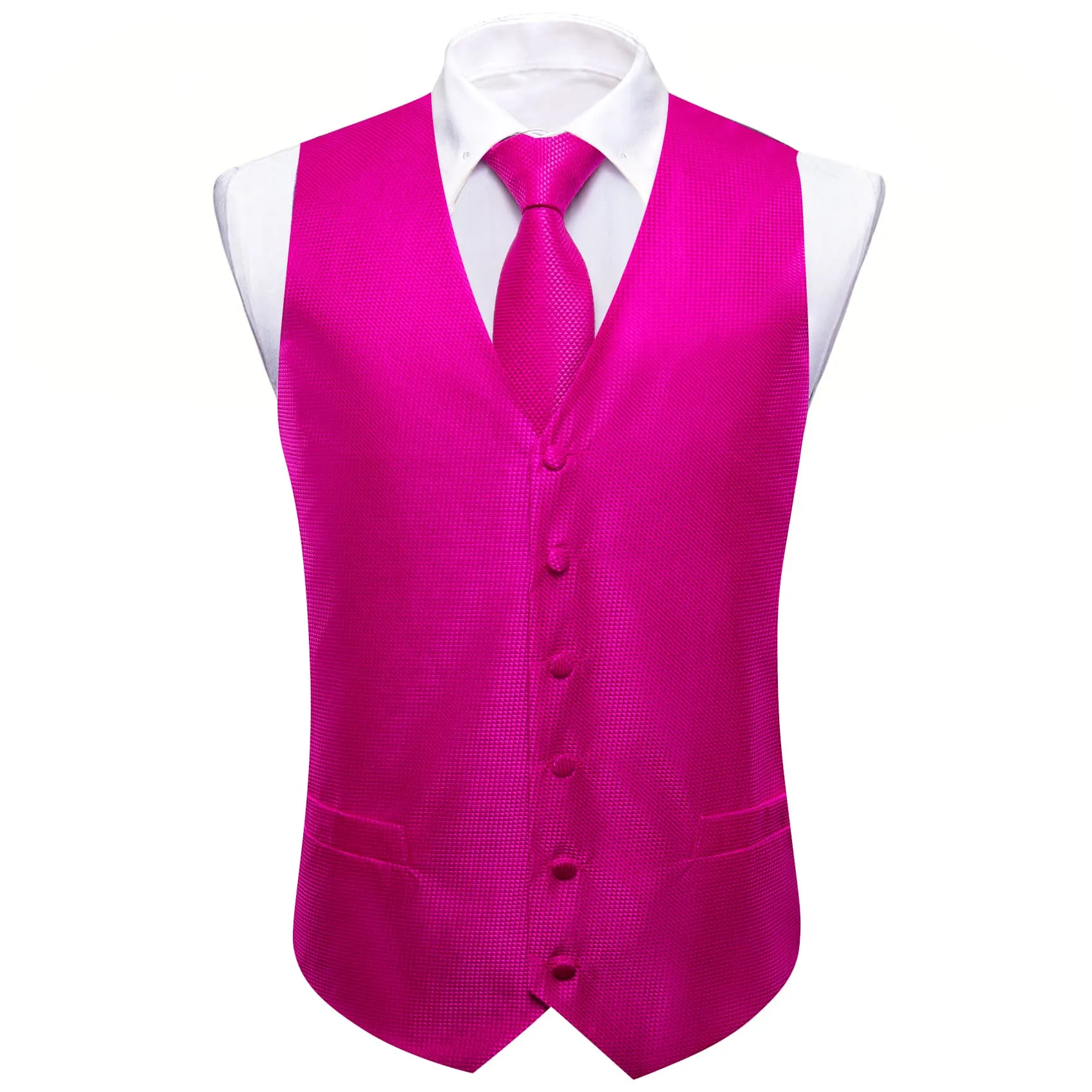 Barry. Wang Fuchsia Pink Suit Vest Solid V-neck Formal Vest Tie Hanky Cufflinks Set sold by Barrywang product image thumbnail 3
