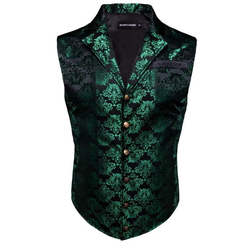 Barry. Wang Mens Paisley Victorian Vest Hunter Green Tailored Collar Waistcoat for Tuxedo sold by Barrywang