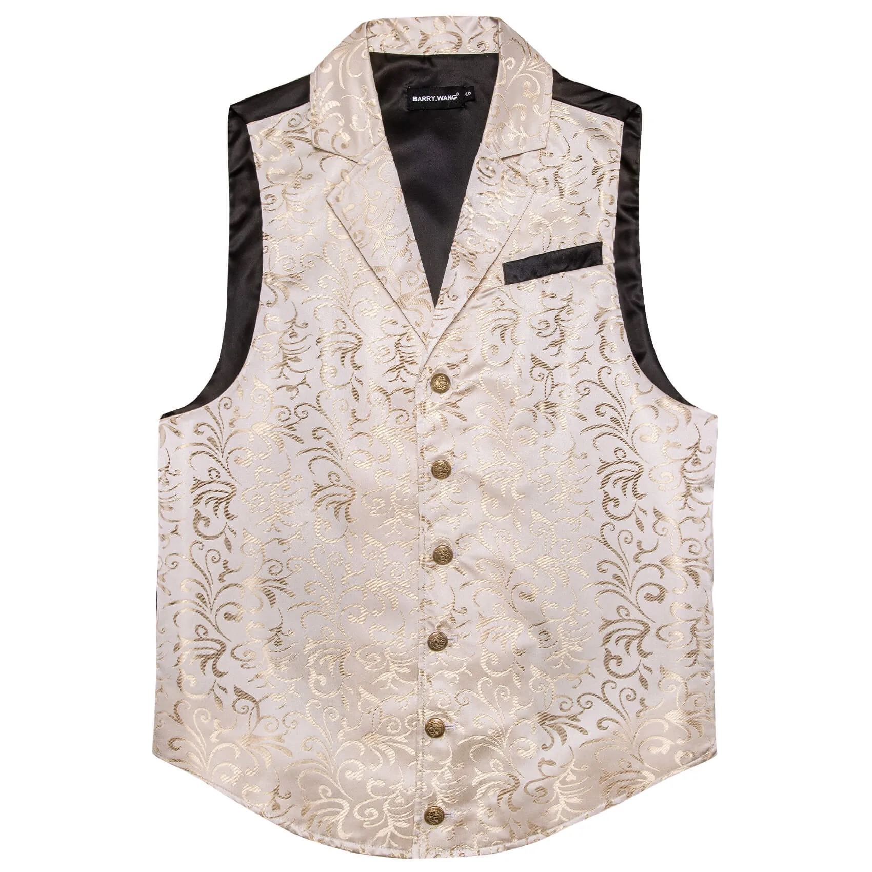 Barry. Wang Mens Champagne Victorian Vest Floral Tailored Collar Waistcoat For Wedding sold by Barrywang product image thumbnail 3
