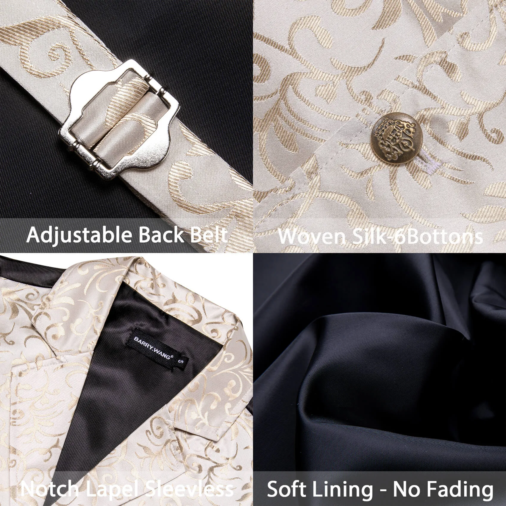 Barry. Wang Mens Champagne Victorian Vest Floral Tailored Collar Waistcoat For Wedding sold by Barrywang product image thumbnail 5