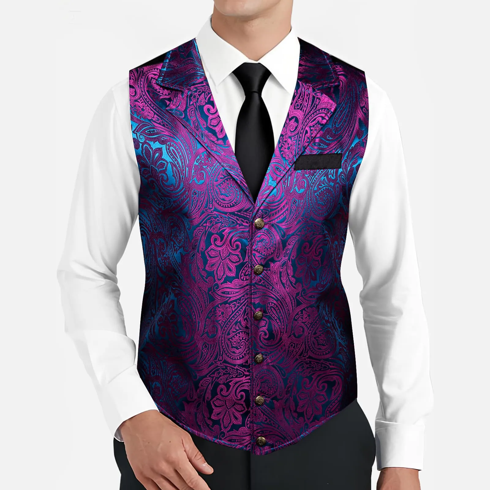 Barry. Wang Mens Paisley Victorian Vest Purple Tailored Collar Waistcoat for Tuxedo sold by Barrywang product image thumbnail 2
