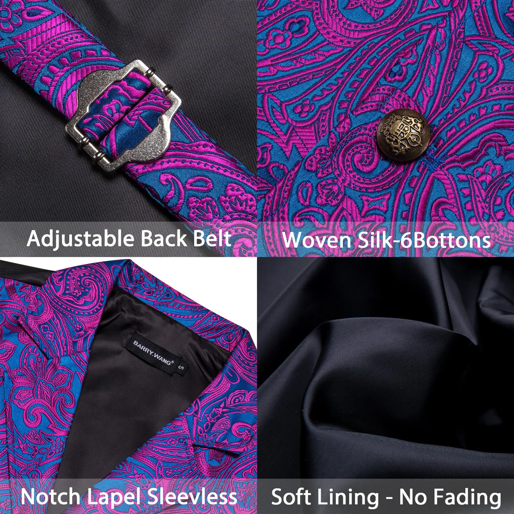 Barry. Wang Mens Paisley Victorian Vest Purple Tailored Collar Waistcoat for Tuxedo sold by Barrywang product image thumbnail 5
