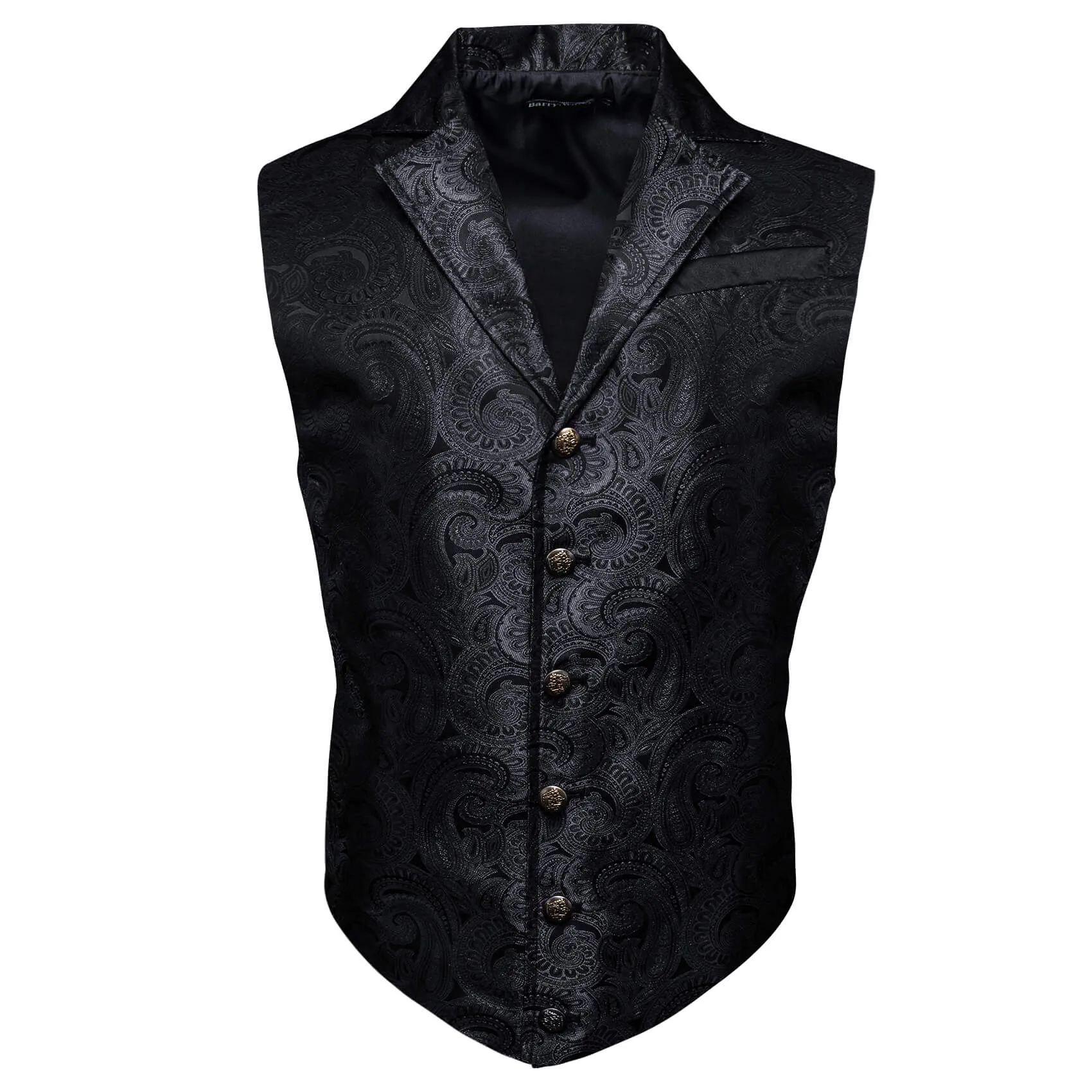 Barry. Wang Mens Paisley Victorian Vest Black Tailored Collar Waistcoat for Tuxedo sold by Barrywang