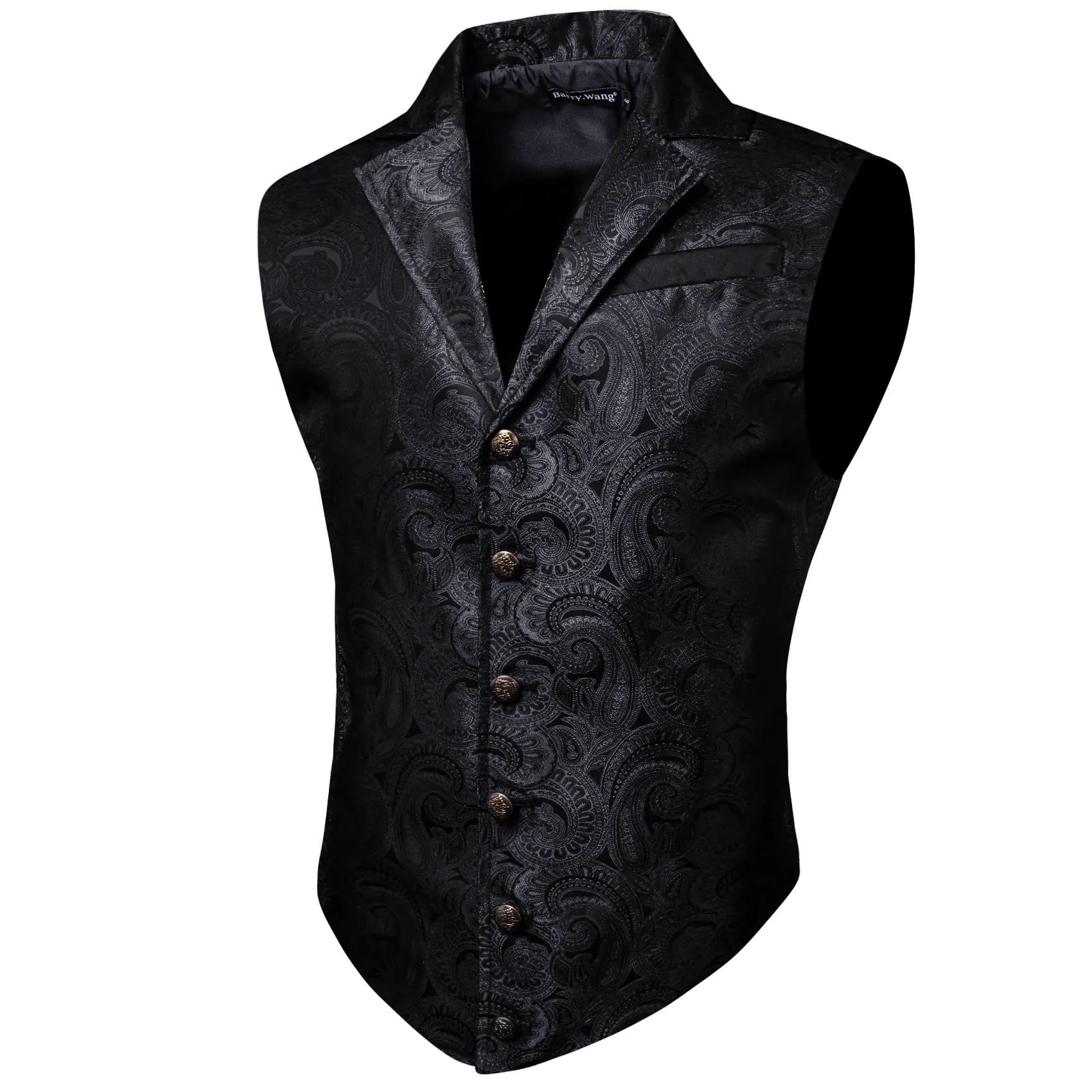 Barry. Wang Mens Paisley Victorian Vest Black Tailored Collar Waistcoat for Tuxedo sold by Barrywang product image thumbnail 2