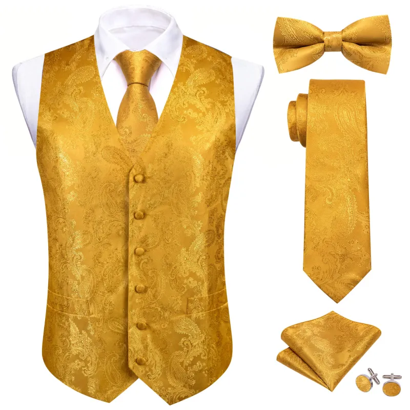 Barry. Wang Mens Gold Suit Vest Floral Tuxedo Vest Necktie Bowtie Hanky Cufflinks Set sold by Barrywang