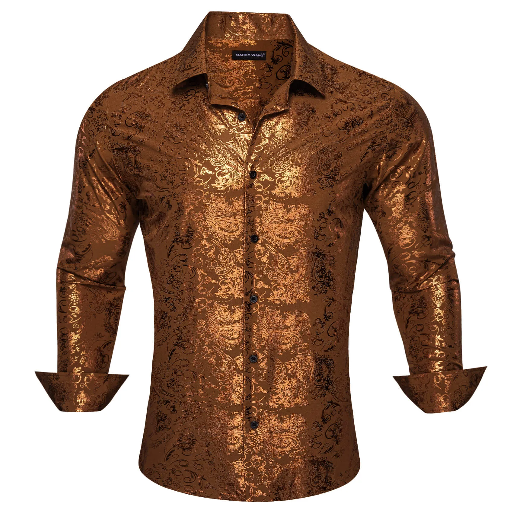 Barry. Wang Brown Western Dress Shirts Mens Paisley 70s Disco Long Sleeve Button Down Shirt sold by Barrywang