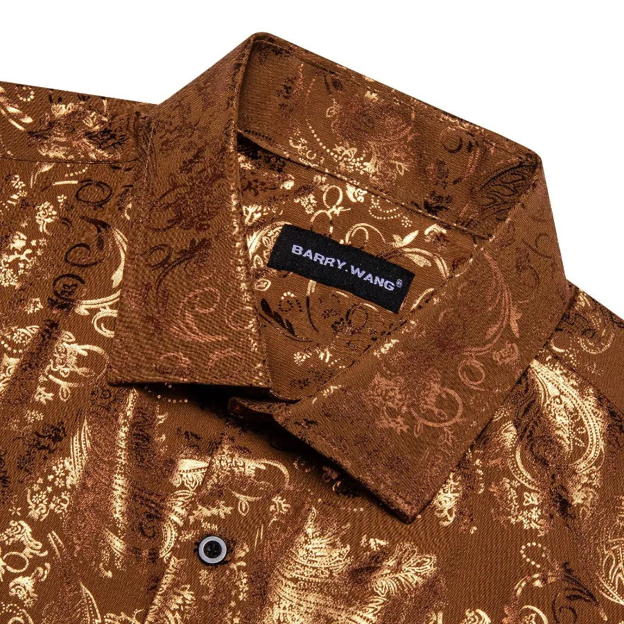 Barry. Wang Brown Western Dress Shirts Mens Paisley 70s Disco Long Sleeve Button Down Shirt sold by Barrywang product image thumbnail 4
