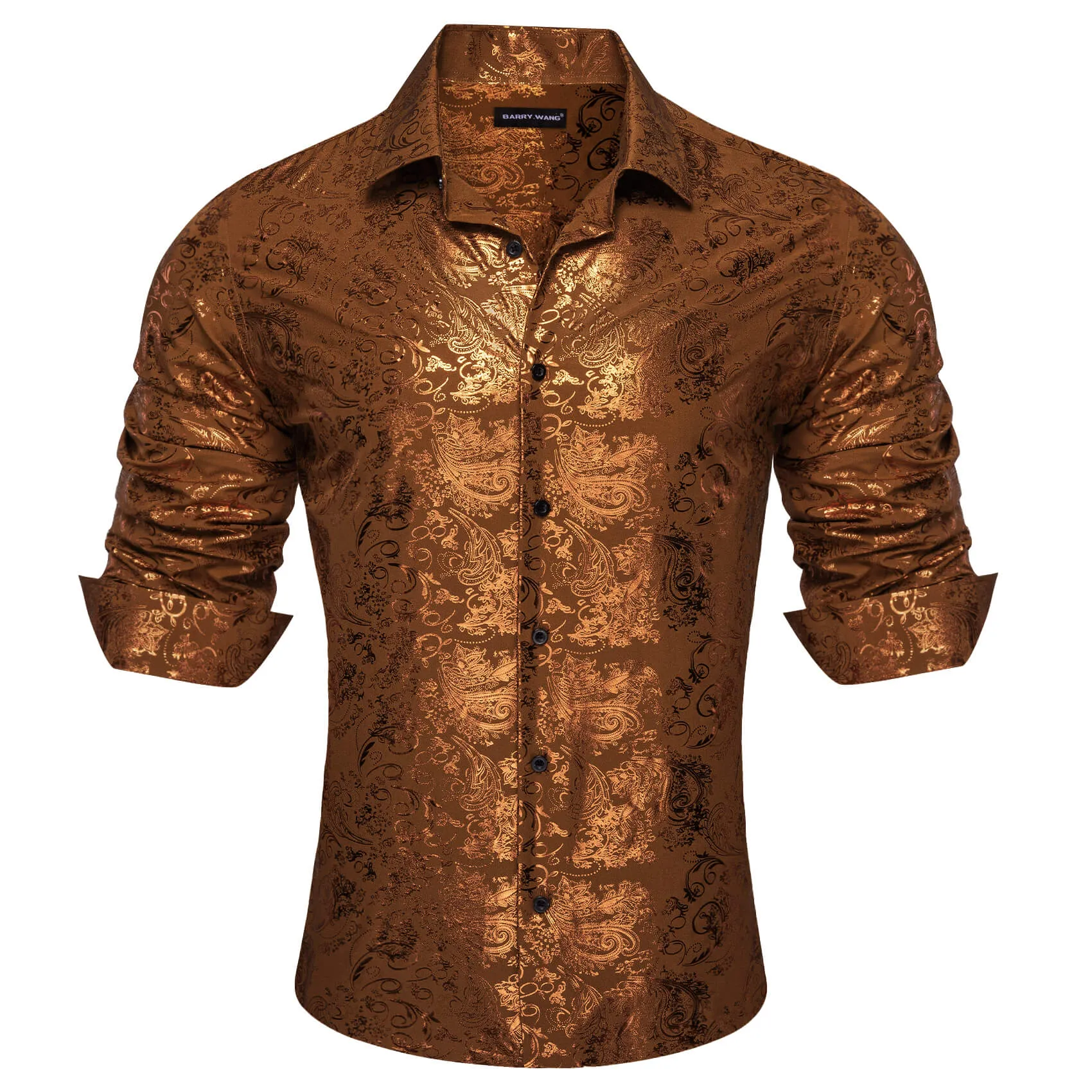Barry. Wang Brown Western Dress Shirts Mens Paisley 70s Disco Long Sleeve Button Down Shirt sold by Barrywang product image thumbnail 3