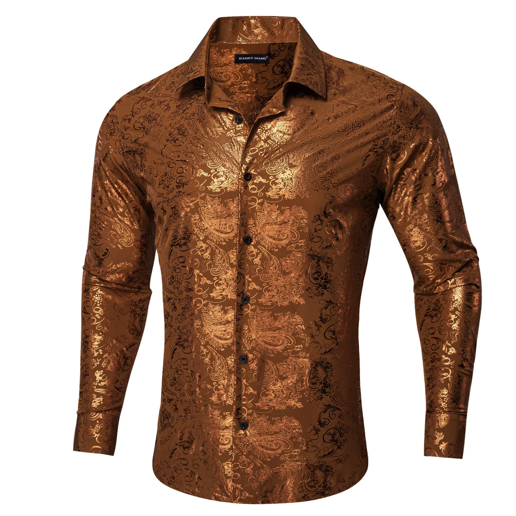 Barry. Wang Brown Western Dress Shirts Mens Paisley 70s Disco Long Sleeve Button Down Shirt sold by Barrywang product image thumbnail 2