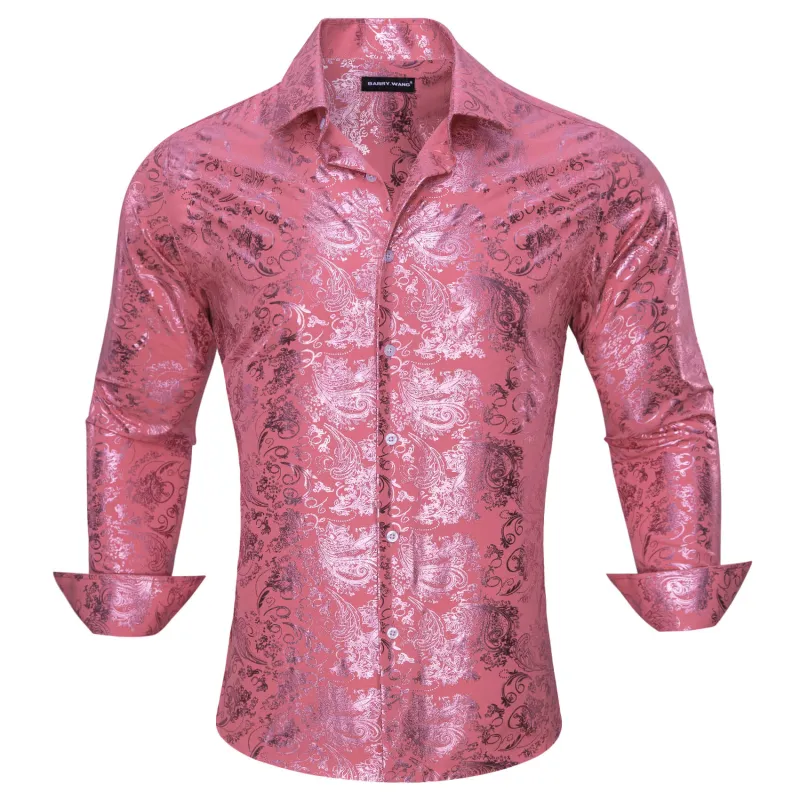 Barry. Wang Mens Western Dress Shirt Blush Pink Paisley Button Down Silk Long Sleeve Shirt sold by Barrywang