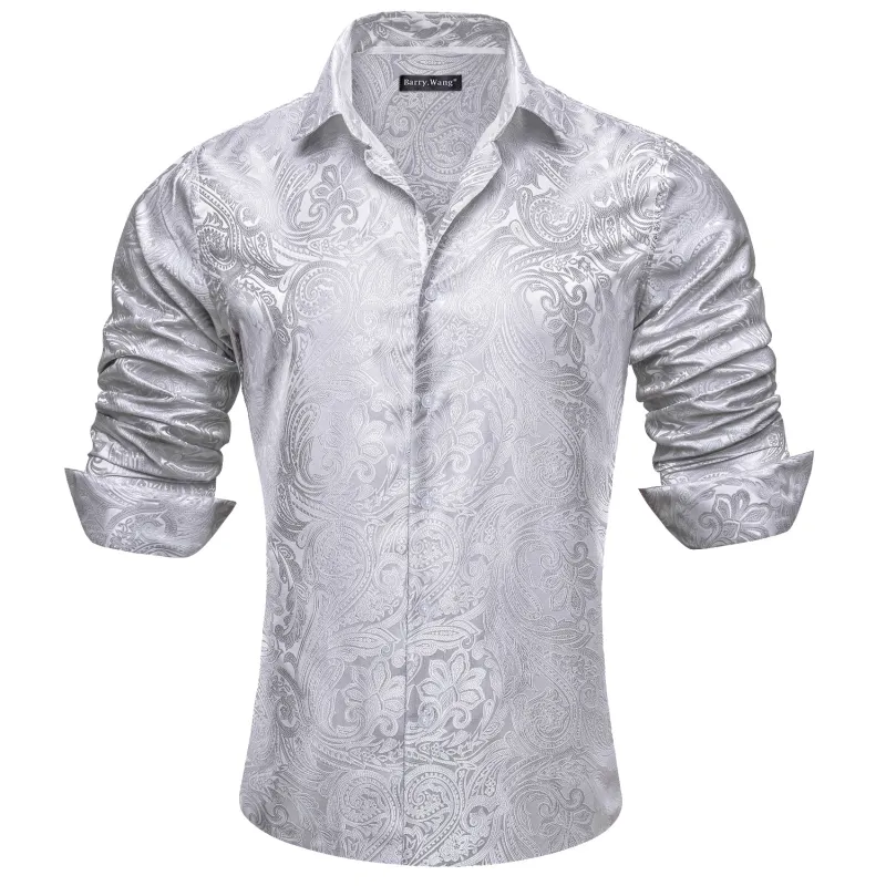 Barry. Wang Mens Silver Dress Shirt Paisley Wrinkle Free Long Sleeve Button Down Shirt sold by Barrywang