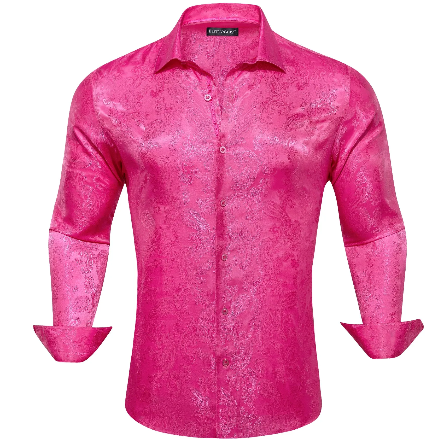 Barry. Wang Mens Hot Pink Dress Shirt Paisley Silk Long Sleeve Button Down Formal Shirts sold by Barrywang product image thumbnail 2