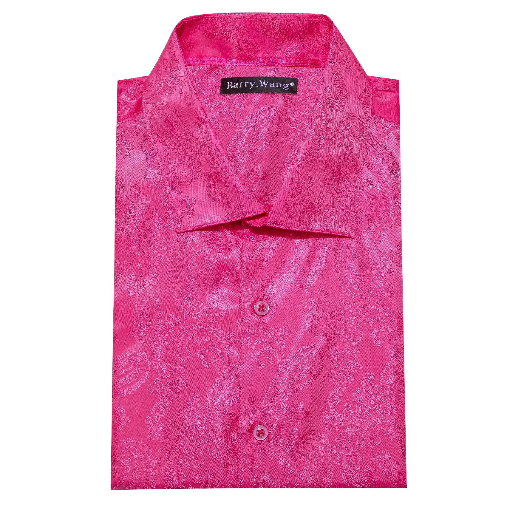 Barry. Wang Mens Hot Pink Dress Shirt Paisley Silk Long Sleeve Button Down Formal Shirts sold by Barrywang product image thumbnail 5
