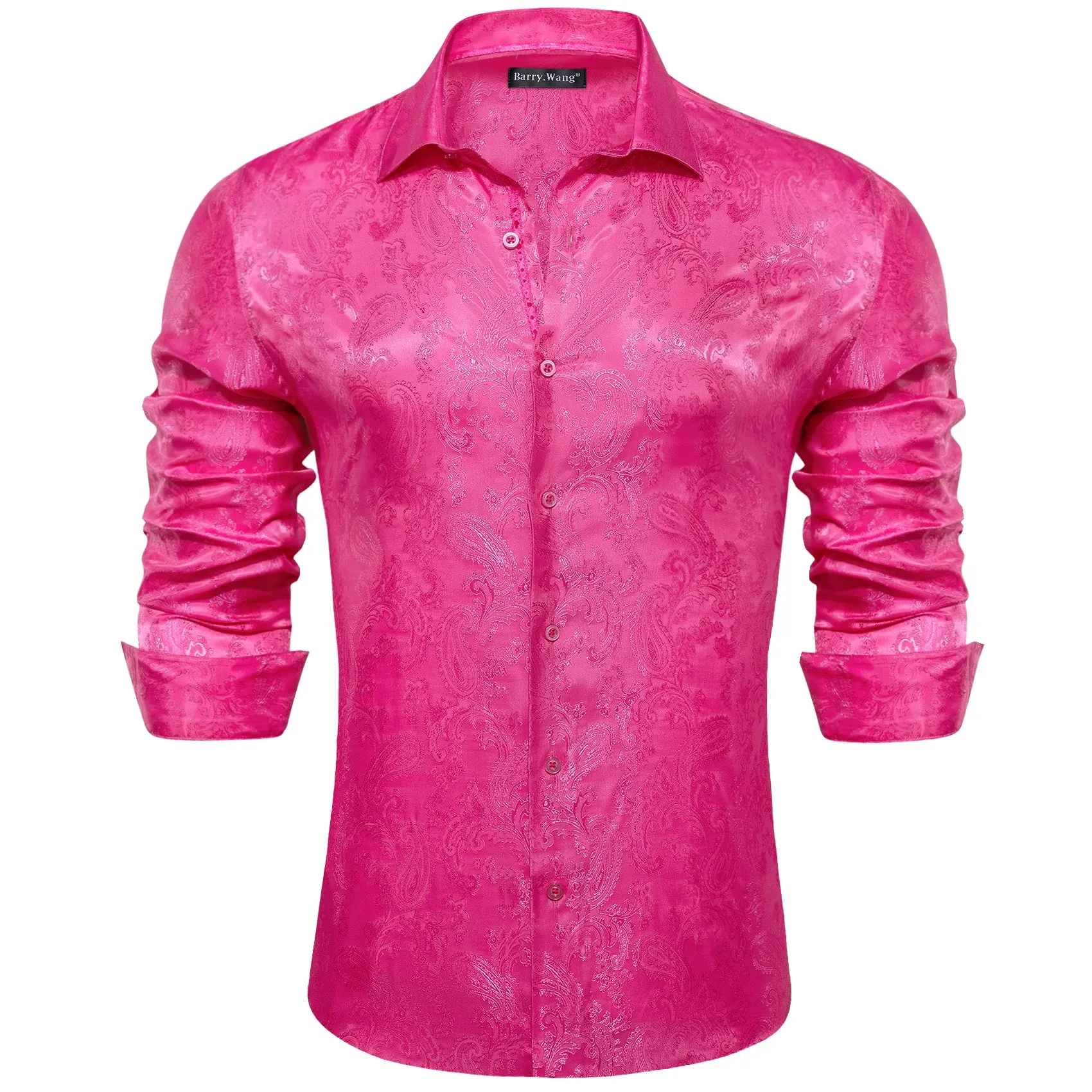 Barry. Wang Mens Hot Pink Dress Shirt Paisley Silk Long Sleeve Button Down Formal Shirts sold by Barrywang product image thumbnail 3