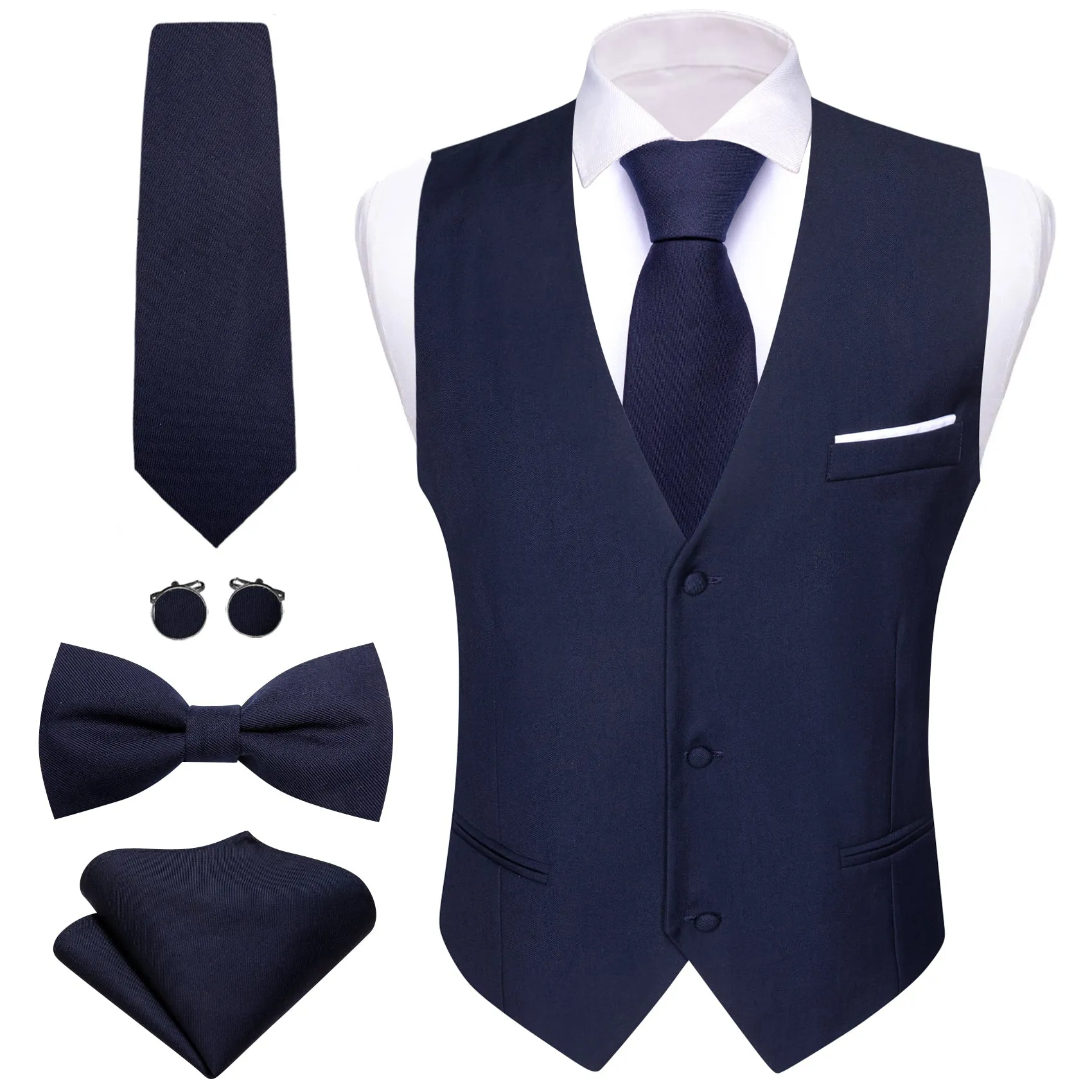 Barry. Wang Navy Blue Suit Vests V-Neck Casual Vest Dress for Men Formal Tuxedo sold by Barrywang product image thumbnail 2