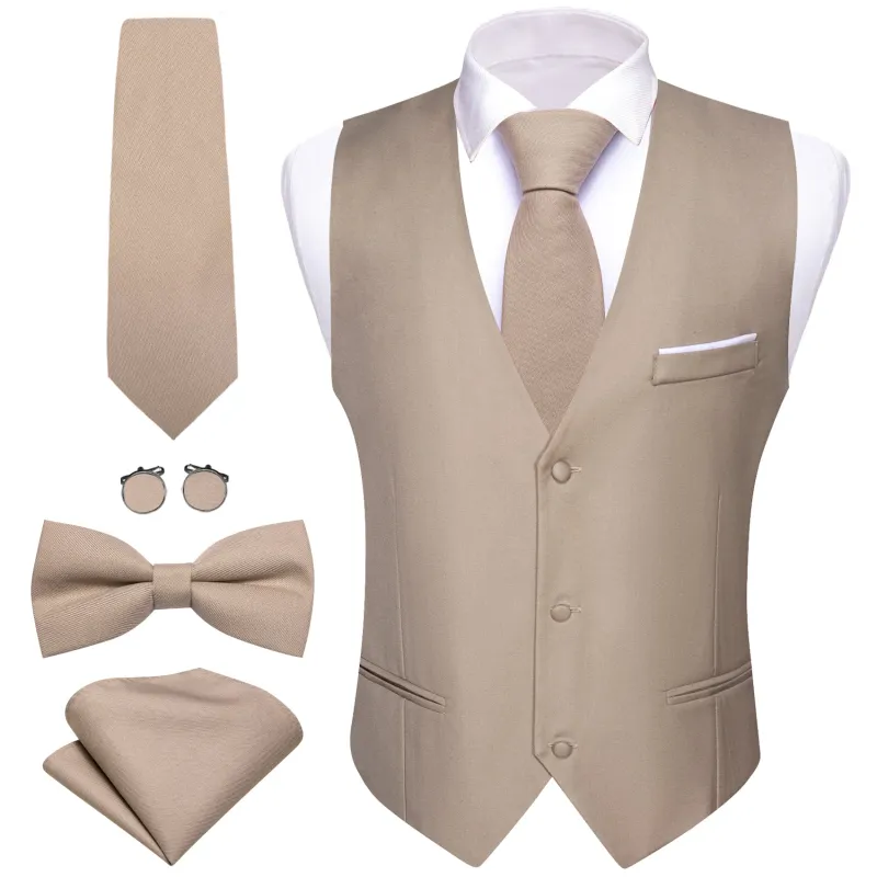 Barry. Wang Mens Khaki Suit Vest Solid Dress Vest Necktie Bowtie Hanky Cufflinks Set sold by Barrywang
