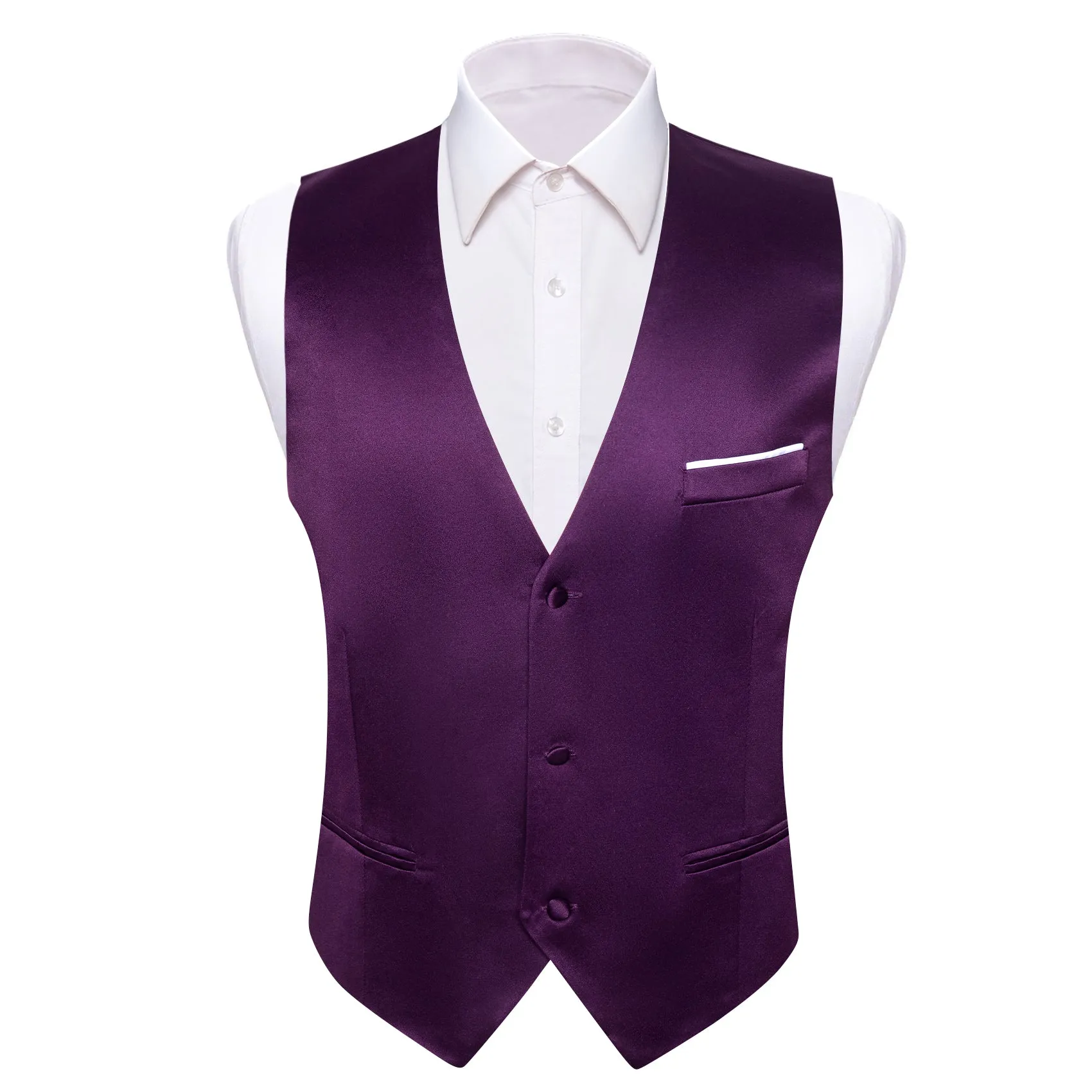 Barry. Wang Mens Purple Suit Vest Solid Color Formal Vest Tie Hanky Cufflinks Set with Brooch sold by Barrywang product image thumbnail 4