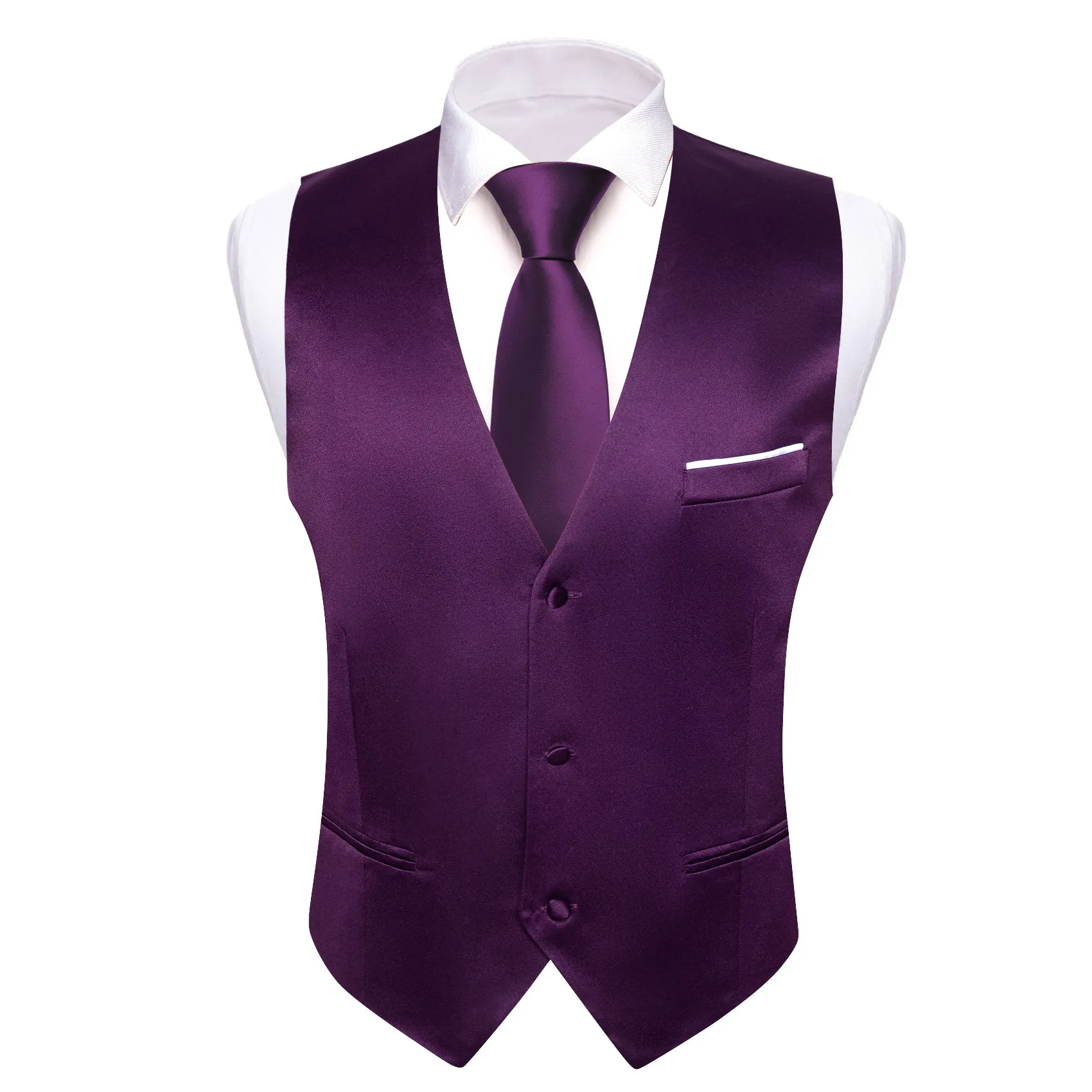 Barry. Wang Mens Purple Suit Vest Solid Color Formal Vest Tie Hanky Cufflinks Set with Brooch sold by Barrywang product image thumbnail 2