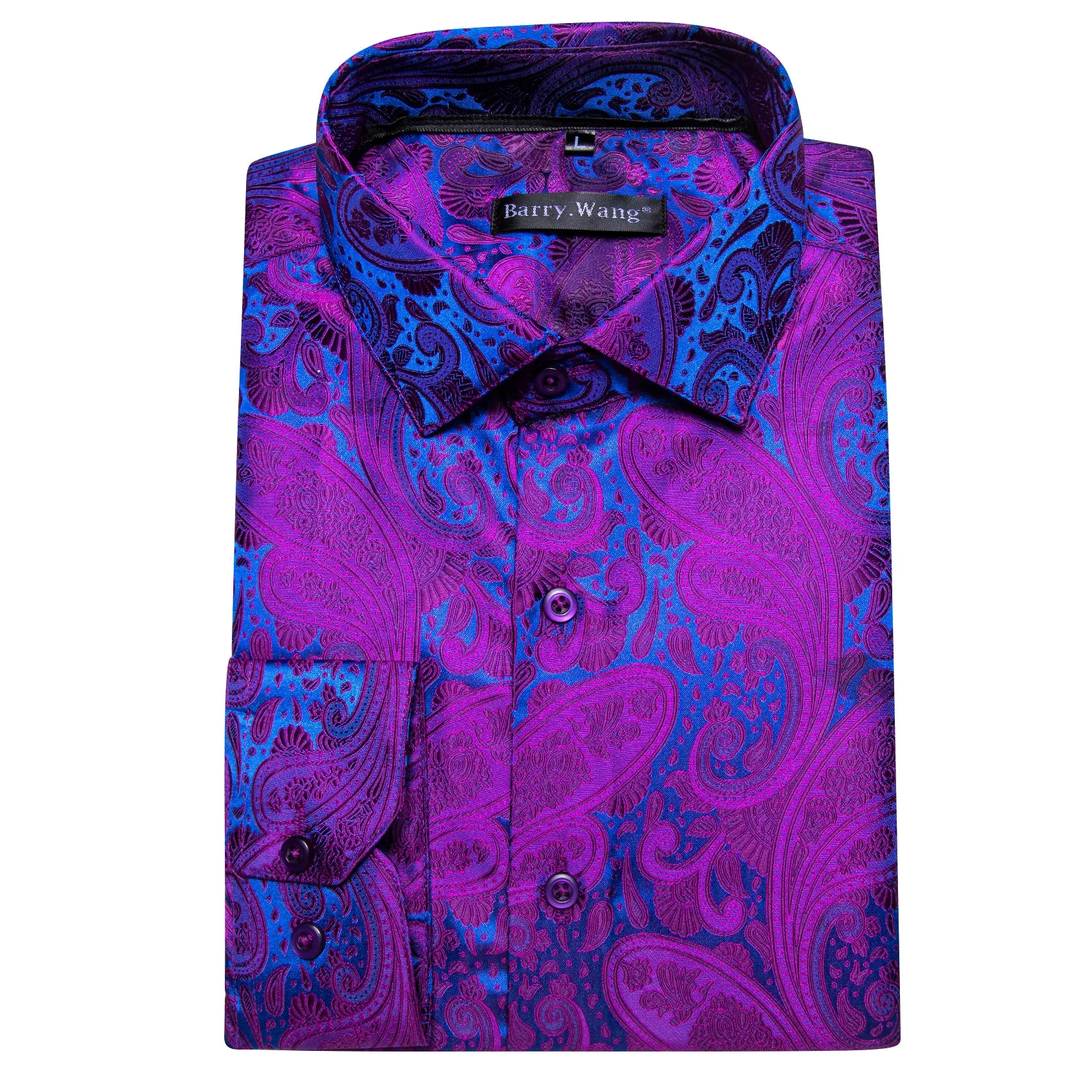 Barry. Wang Mens Purple Dress Shirt Blue Paisley 70s Disco Button Down Long Sleeve Shirt sold by Barrywang product image thumbnail 3