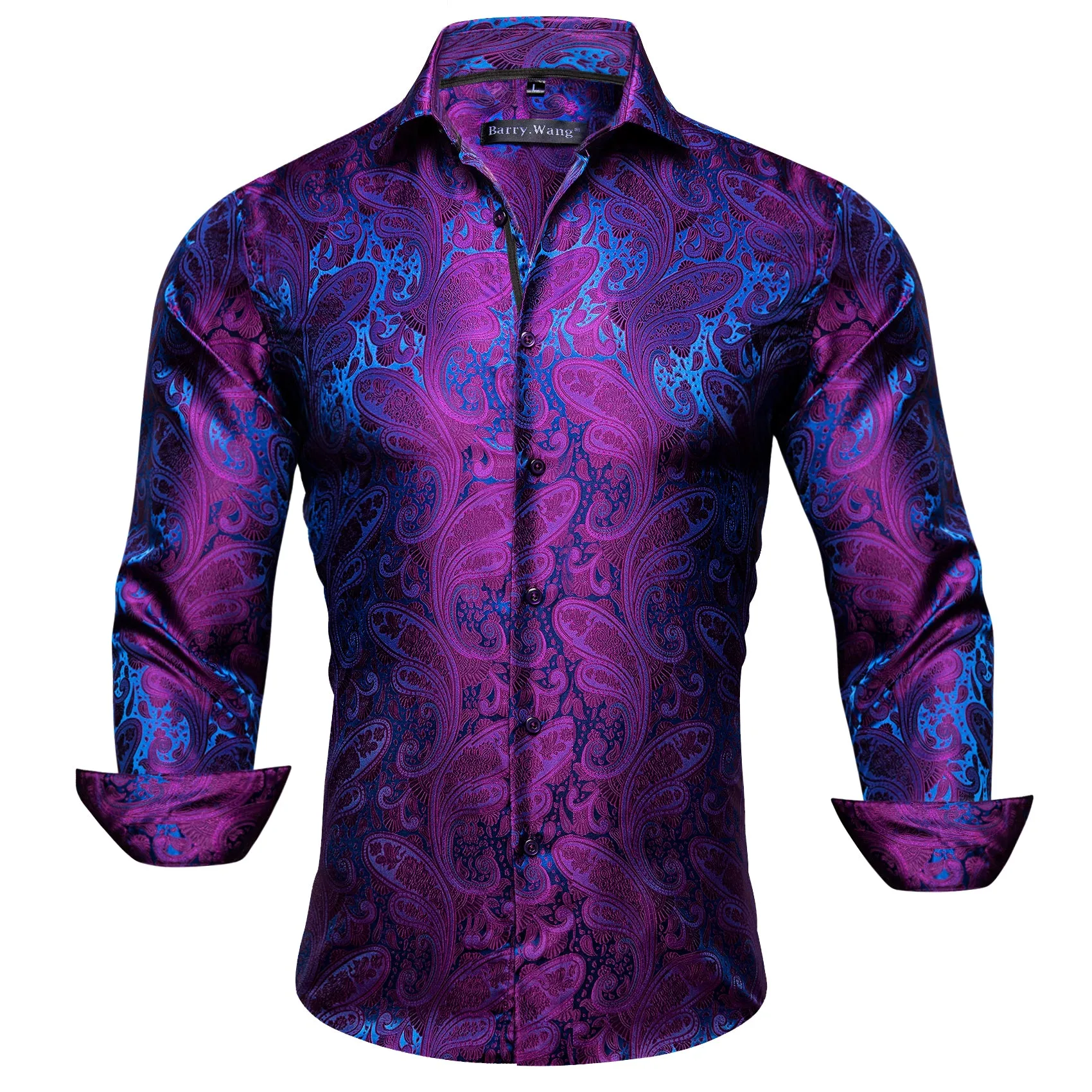 Barry. Wang Mens Purple Dress Shirt Blue Paisley 70s Disco Button Down Long Sleeve Shirt sold by Barrywang