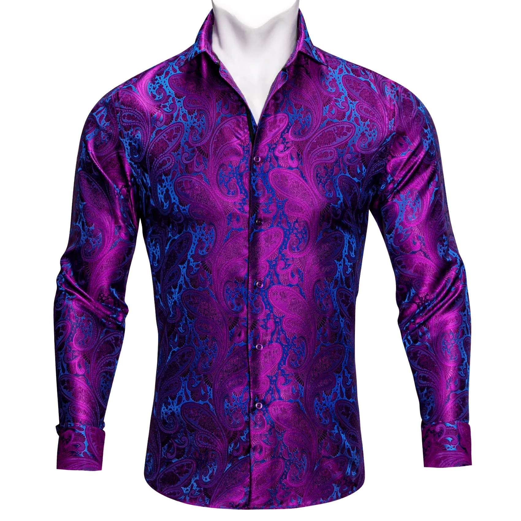 Barry. Wang Mens Purple Dress Shirt Blue Paisley 70s Disco Button Down Long Sleeve Shirt sold by Barrywang product image thumbnail 2