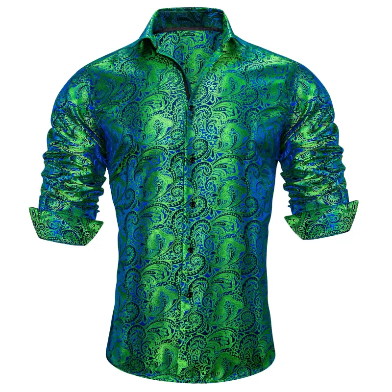 Barry. Wang Mens Paisley Dress Shirt Lime Green 70s Disco Long Sleeve Button Down Shirt sold by Barrywang