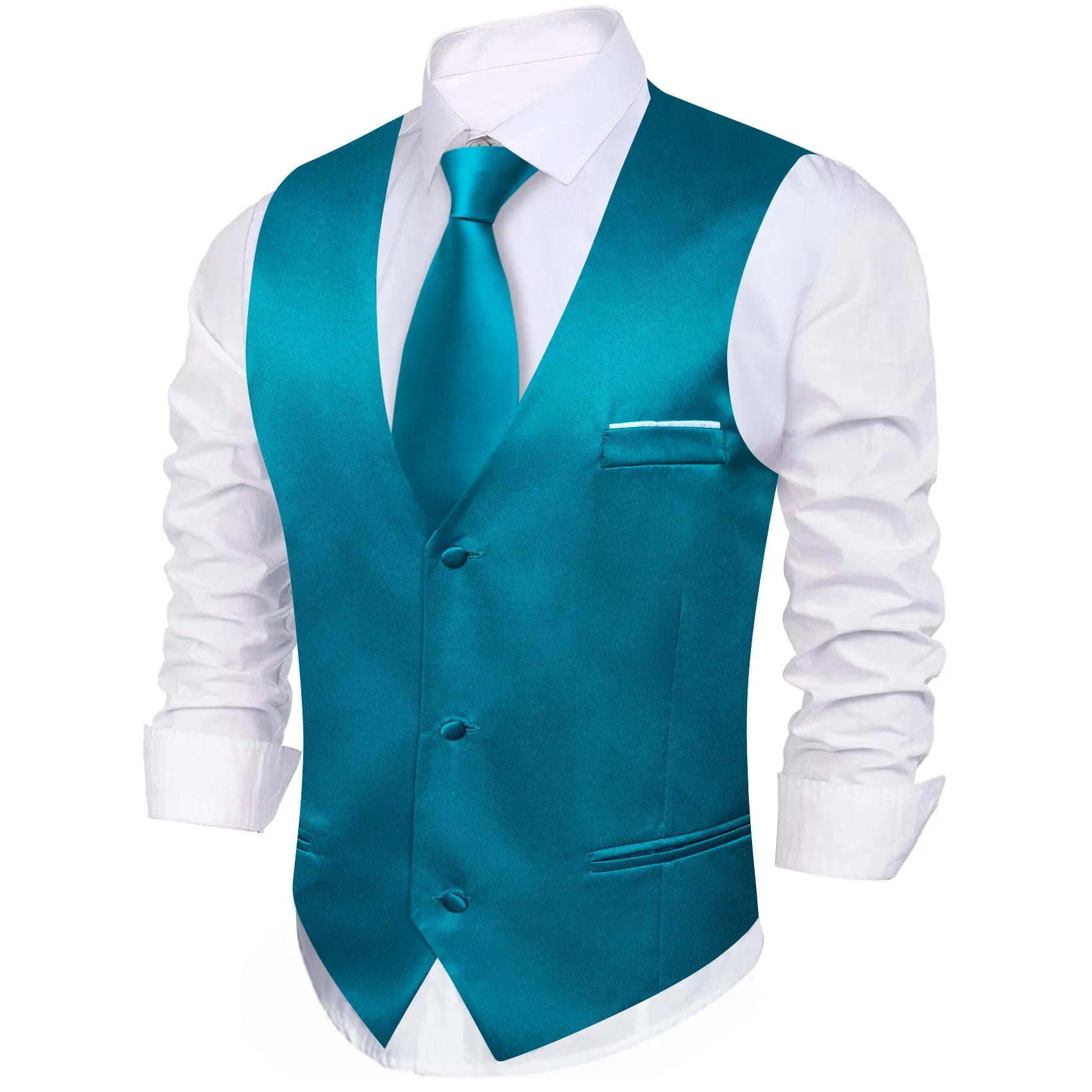 Barry. Wang Teal Suit Vests V-Neck Casual Vest Dress for Men Formal Tuxedo sold by Barrywang product image thumbnail 2